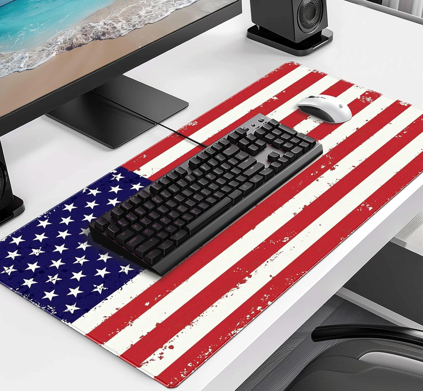 Large Gaming Mouse Pad with American Flag, XXL Laptop Mouse and Keyboard Pad, 35.4 x 15.7-Inch Office Desk Decoration