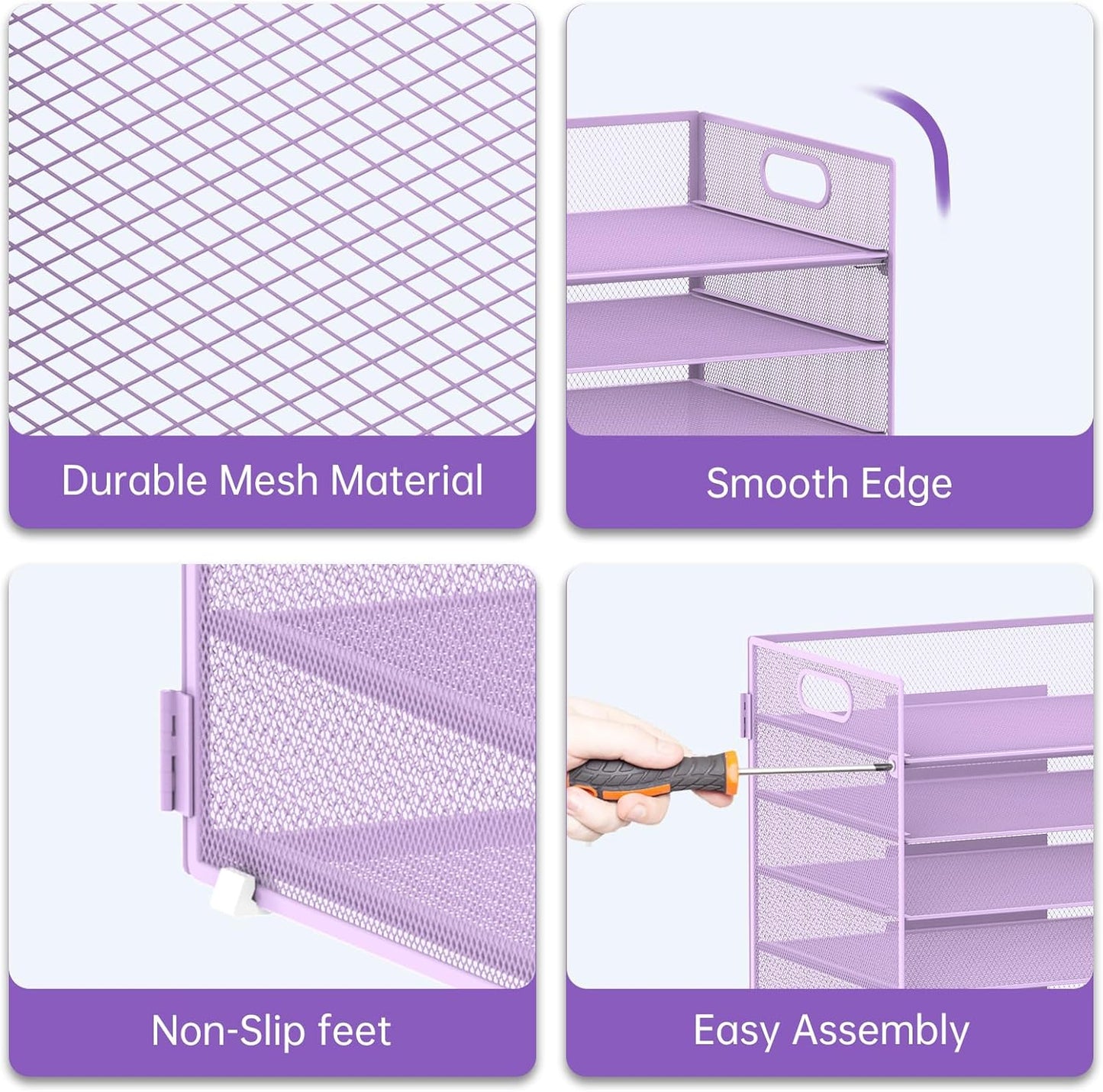 7 Tier Paper Organizer - Mesh Desktop File Holder with Handles for Office School Desk, Black (Purple)