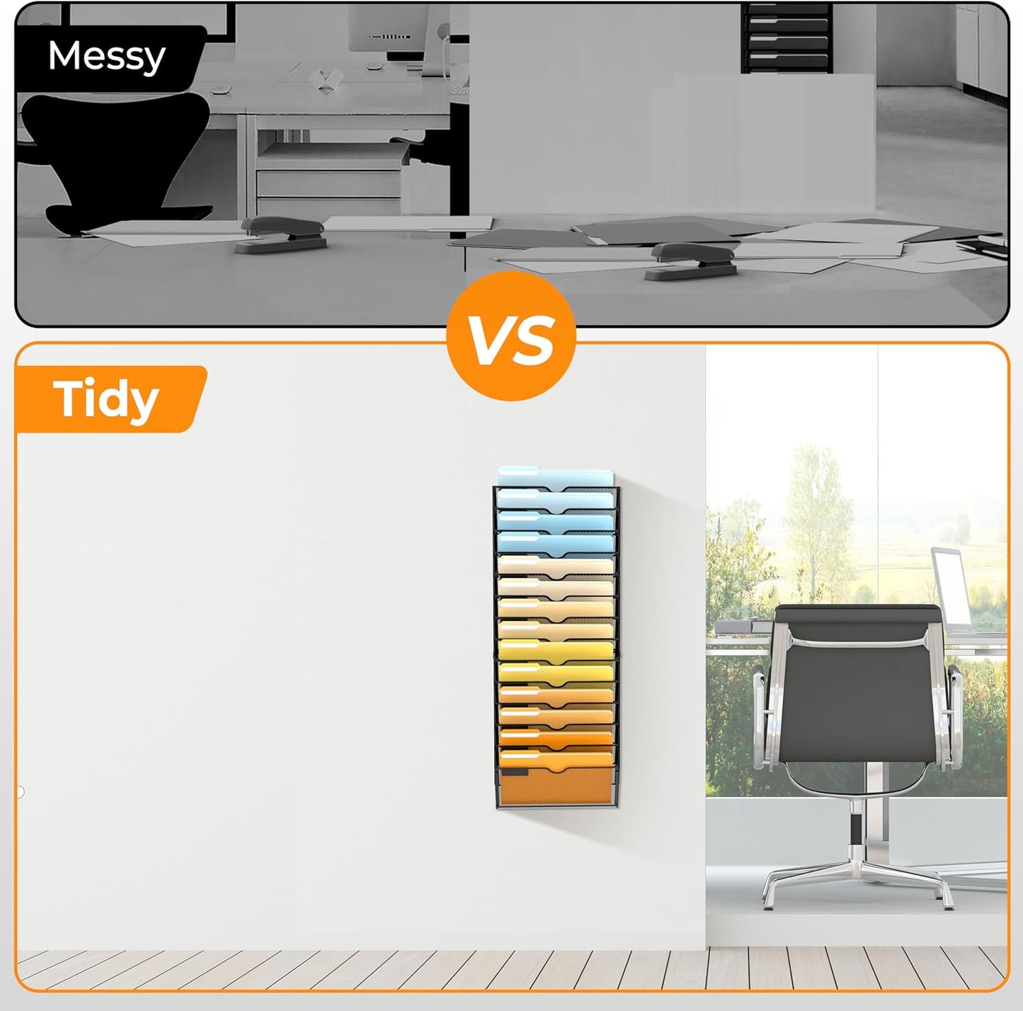 SUPEASY 14-Tier Wall File Organizer Mesh Office Mail Holder, Hanging Wall Organizer Magazine Rack for Office Black