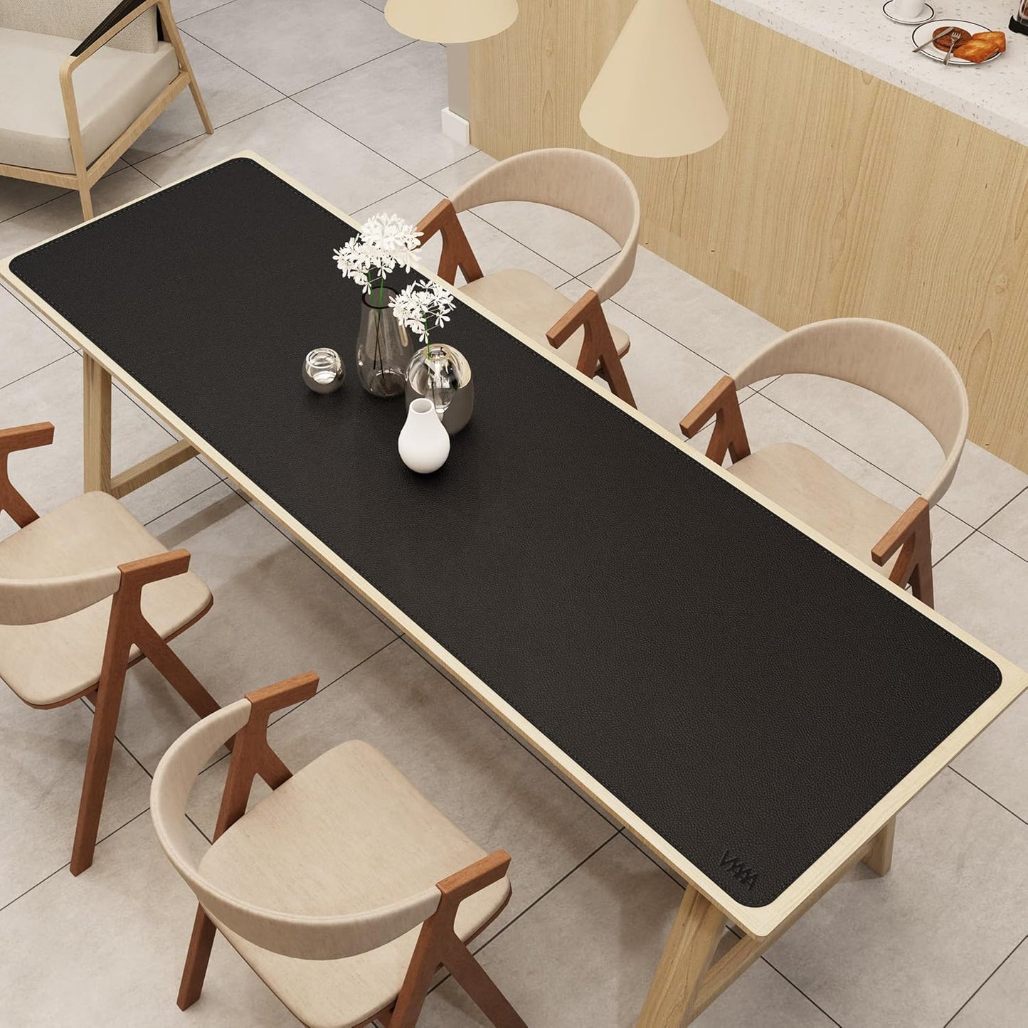 Vyaaa 78.7"x23.6" PU Leather Large Desk Mat (Black) - XXL Extended Mouse pad, Office Desk Protector, Non-Slip Computer Desk pad for Office, Gaming, Home