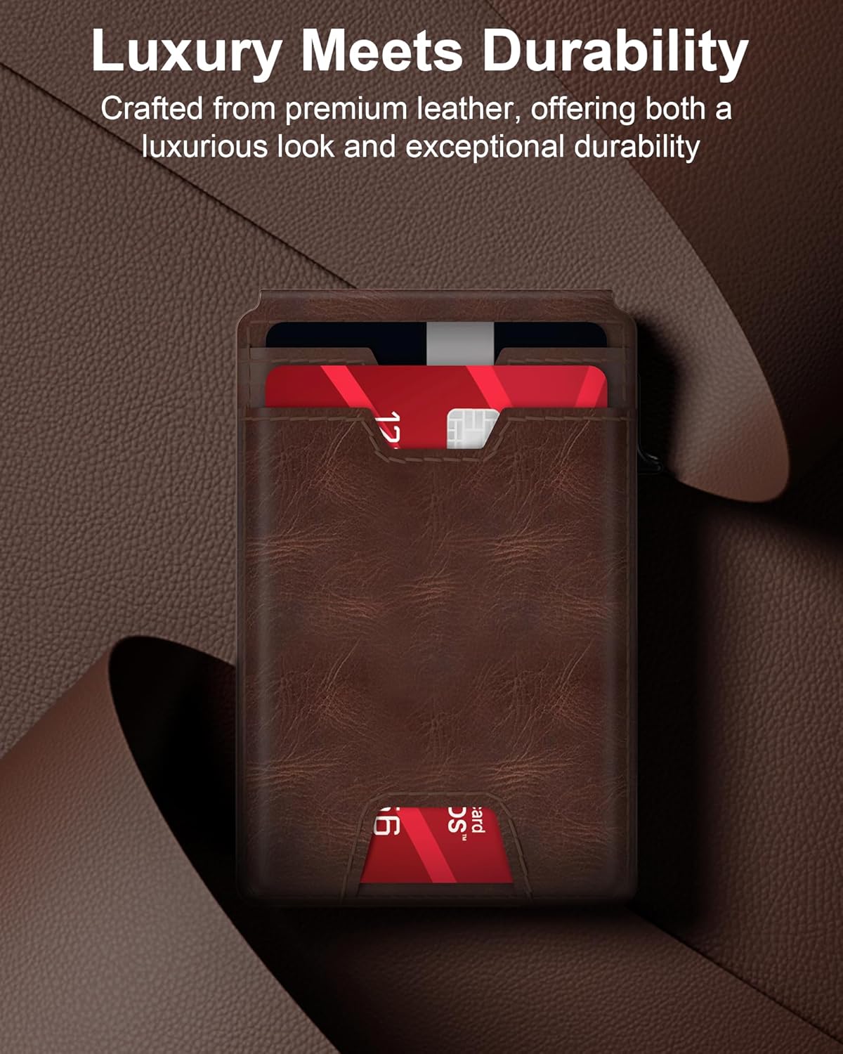 typecase Smart Wallet Card Holder for Men: Pop Up Card Case, Premium Genuine Leather, RFID Blocking, Slim, Minimalist, Thin, Front Pocket - 13 Card Capacitiy, ID Window, Cash Strap (Brown)