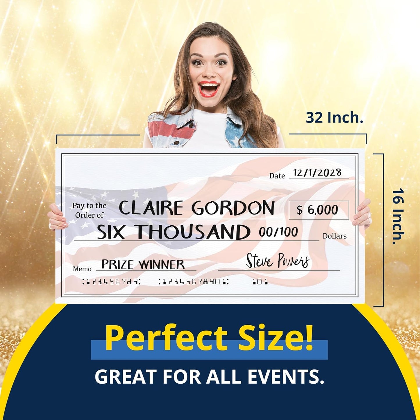 Giant Dry Erase Check - 16" x 32", Reusable Big Oversized Blank Check for Presentation - Great Photo-Op for Fundraisers, Charity & Donation Events