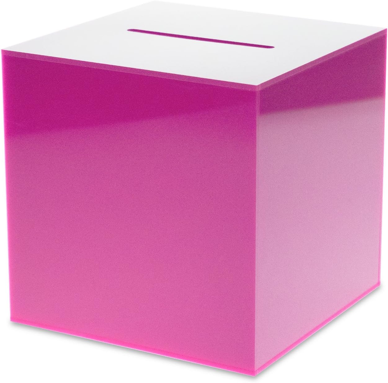 Source One Premium Acrylic Cube Donation Box with Deluxe Rear Open Door and Cam Lock Suggestion Box (10 Inch, Pink)