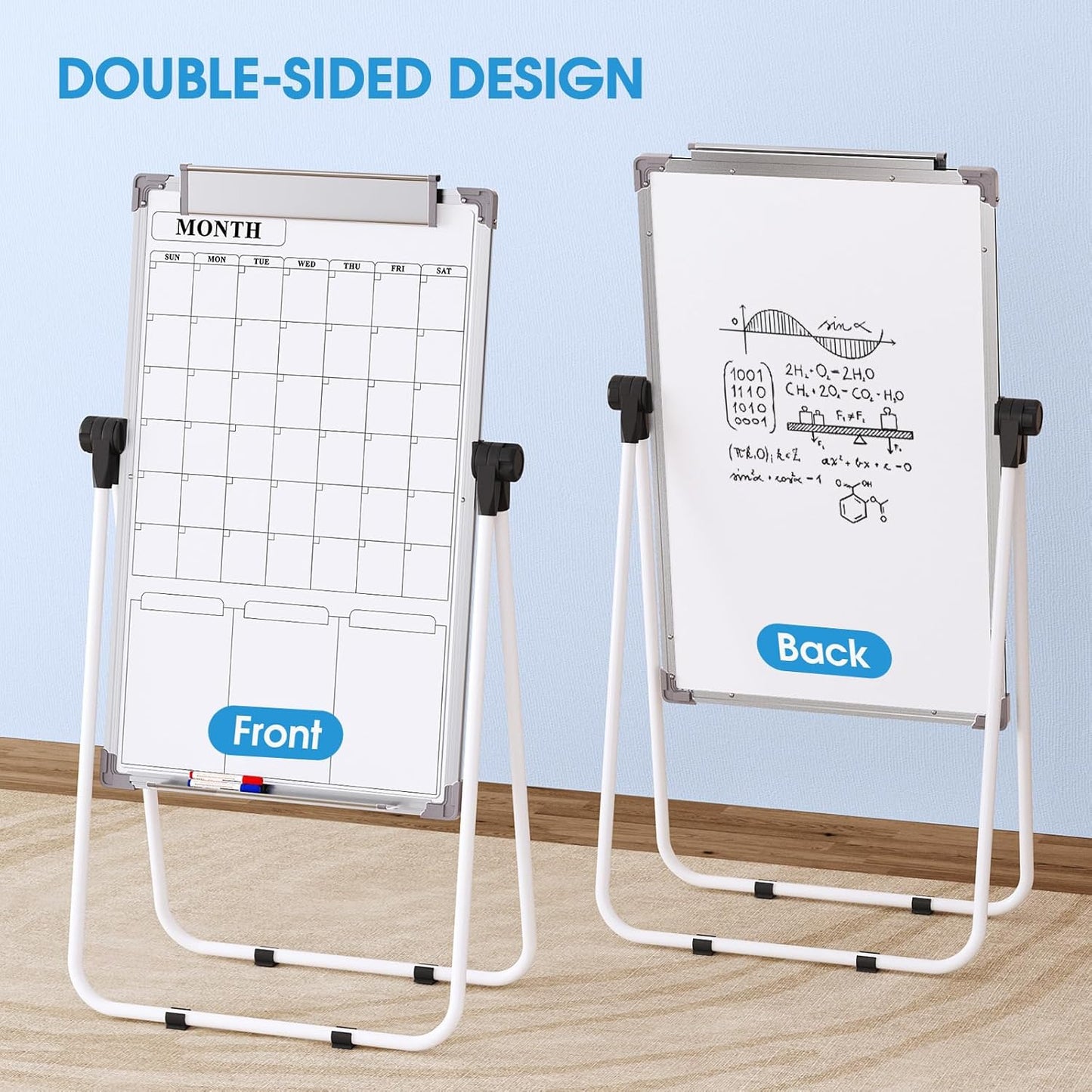 MaxGear Large Monthly White Board Stand with Calendar, 36" x 24" Double Sided Dry Erase Board Easel for School Classroom, Home Office Stand Flip Chart Height Adjustable