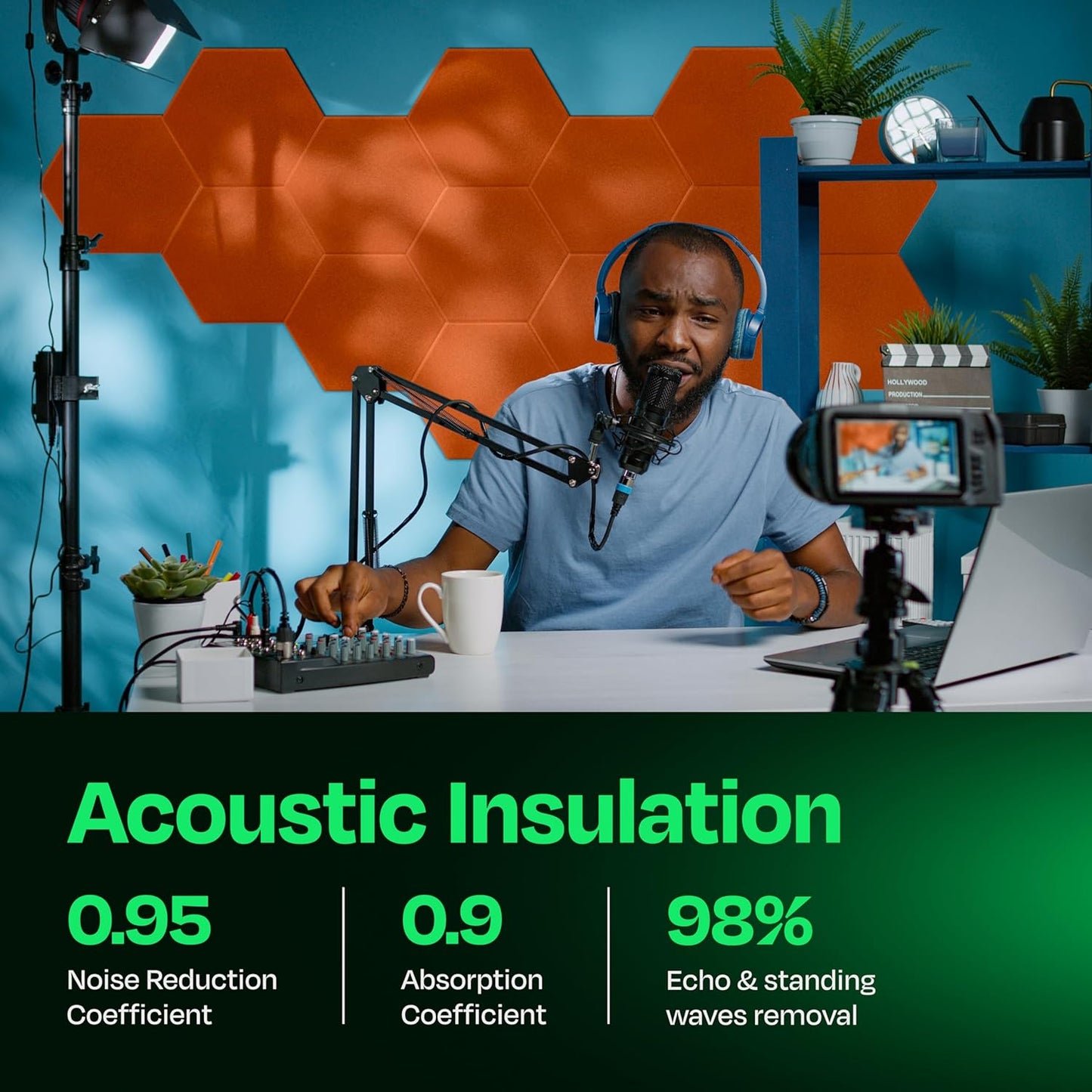 Acoustic Panels 12-Pack Soundproof Wall Panels 14"X12.1"X0.4" Sound Panels High Density Sound Dampening Panels - [Poppy Orange Hexagon]