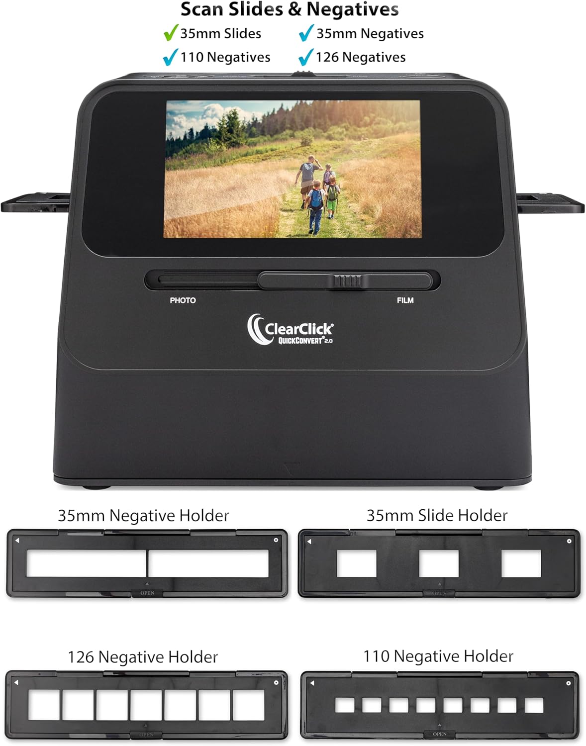 ClearClick QuickConvert 2.0 Photo, Slide, and Negative Scanner - Scan 4x6 Photos & 35mm, 110, 126 Film - No Computer Required - 22 MegaPixels