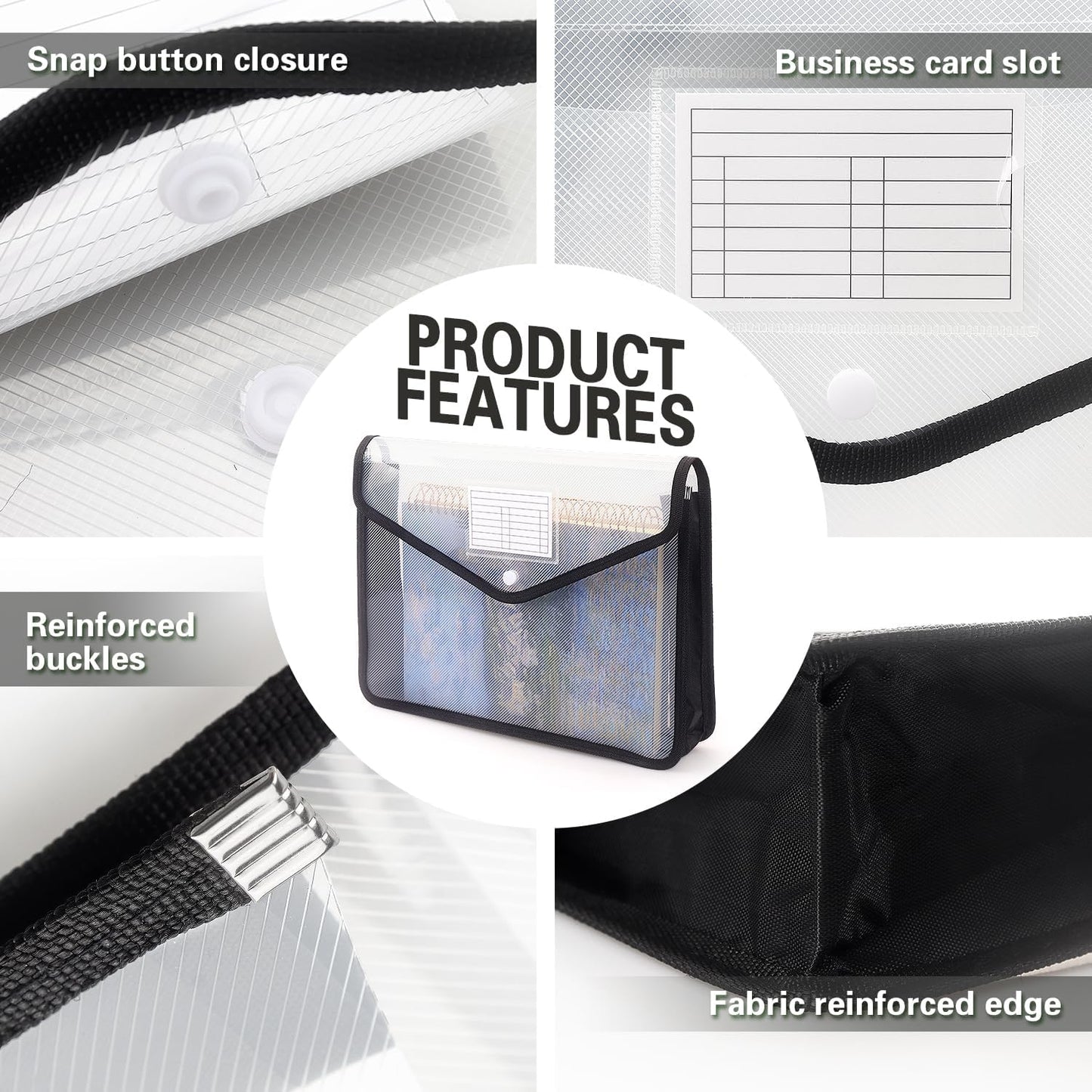 Plastic Expanding File Folder, Transparent envelopes with Snap Closure, No Dividers, Large Capacity, Fit Letter/A4 Size (Black)