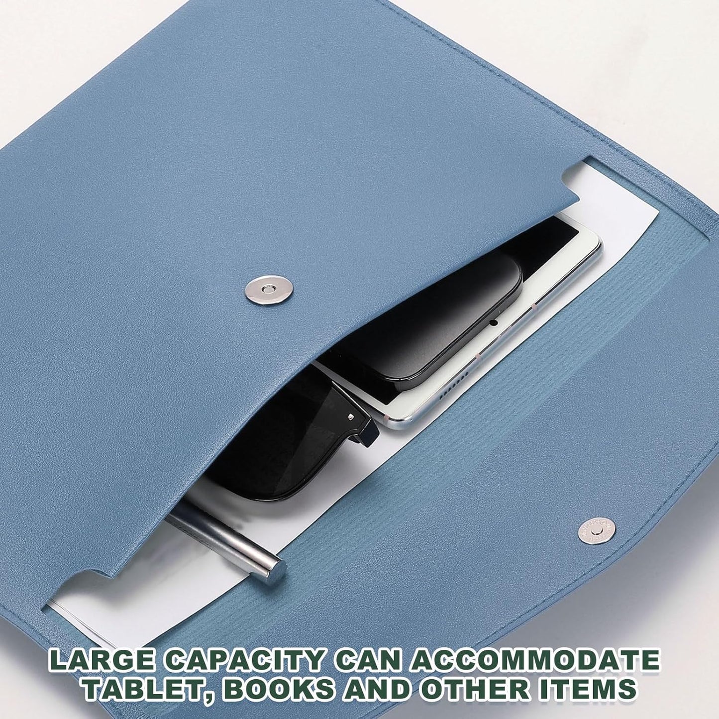 PATIKIL PU Leather A4 File Folder, Document Holder Filing Organizer Portfolio Envelope Folder Case with Snap Closure for Letter Receipt Style 2, Blue