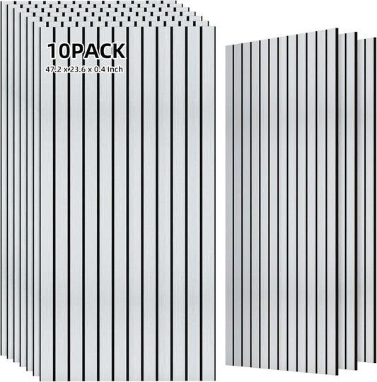 TO-TH Wood-Look Acoustic Wall Panels, 10 Pack 47.2” x 23.6” Acoustic Panels, Decorative Sound Absorbers Sound Dampening Panels for Home, Office, Basement, White Oak