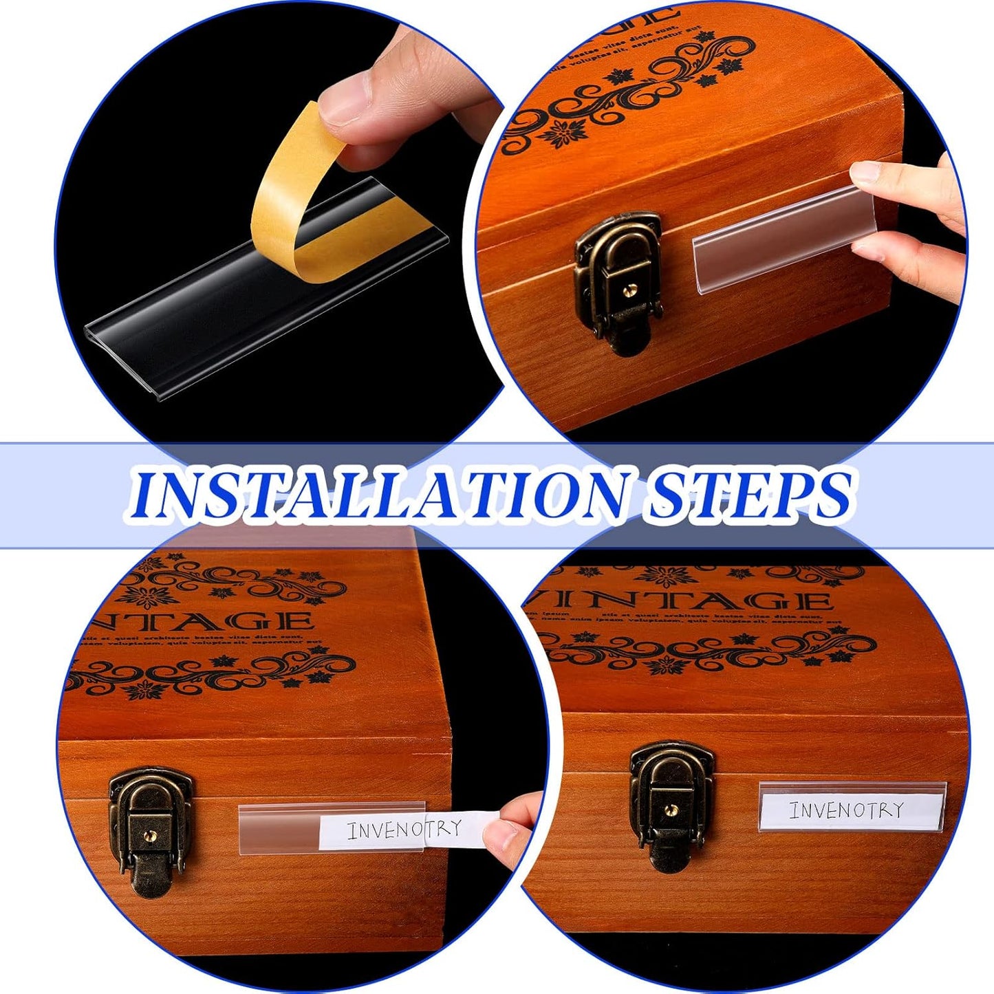 Yexiya 150 Pieces 3 x 1 Inch Self Adhesive Label Holders with Paper Label Inserts Clear Shelf Tag Label Holders Plastic Price Tag Holder for Supermarket Library Bookshelves Mailbox Storage Bins