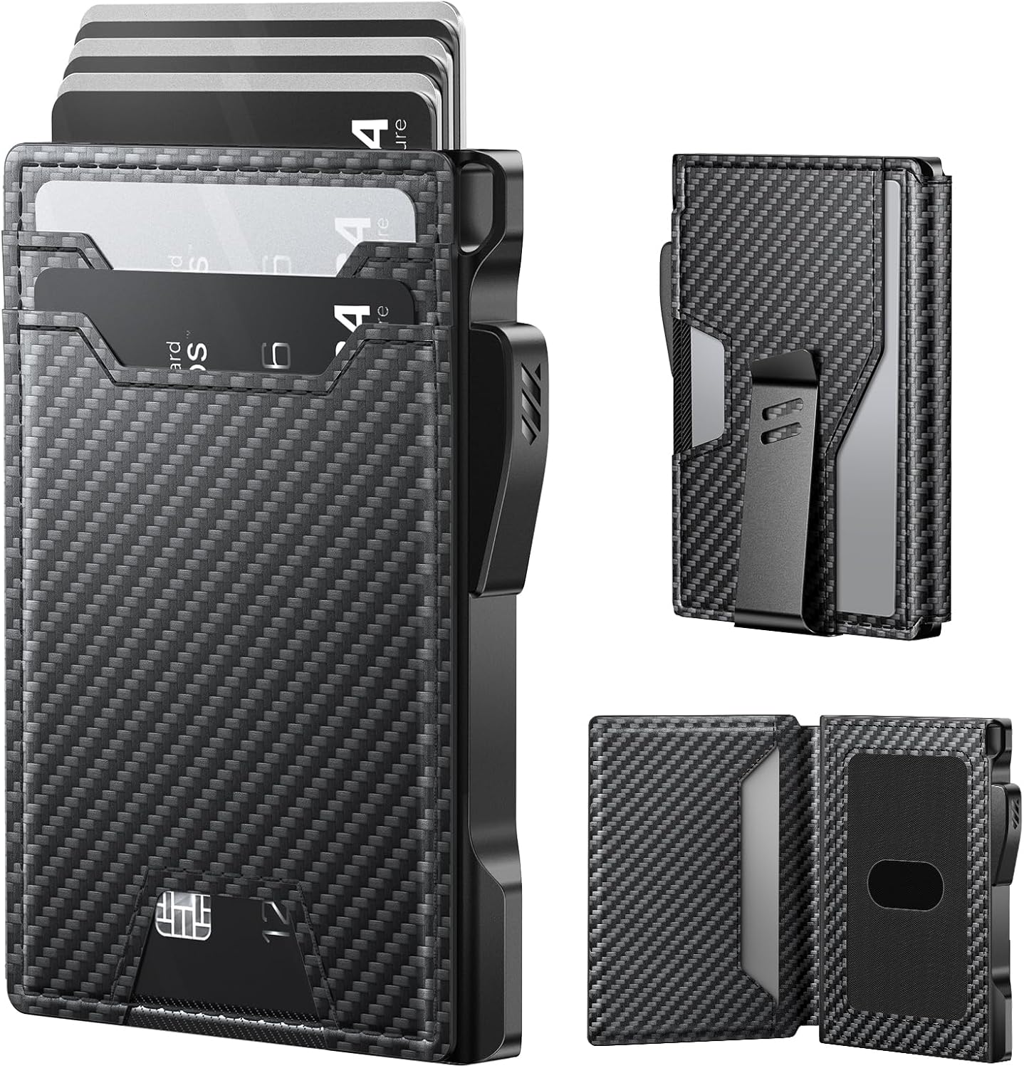 typecase Smart Wallet for Men: Metal Rfid Blocking Card Case, Ultra-Slim Bifold Wallet, Magnetic Card Holder, 9-13 Cards Capacitiy, Smart Popup Wallet for Men with Money Clip - Carbon Fiber