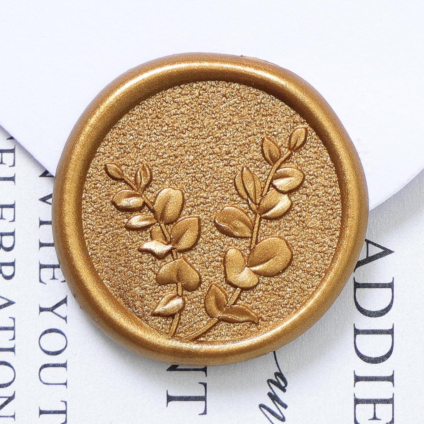 UNIQOOO Wax Seal Stickers - Eucalyptus Leaves Wedding Invitation Envelope Botanical Seal Stickers, 50 Pcs Self- Adhesive Antique Gold Stickers, Perfect for Invitation, Christmas, Gift Wrapping, Party