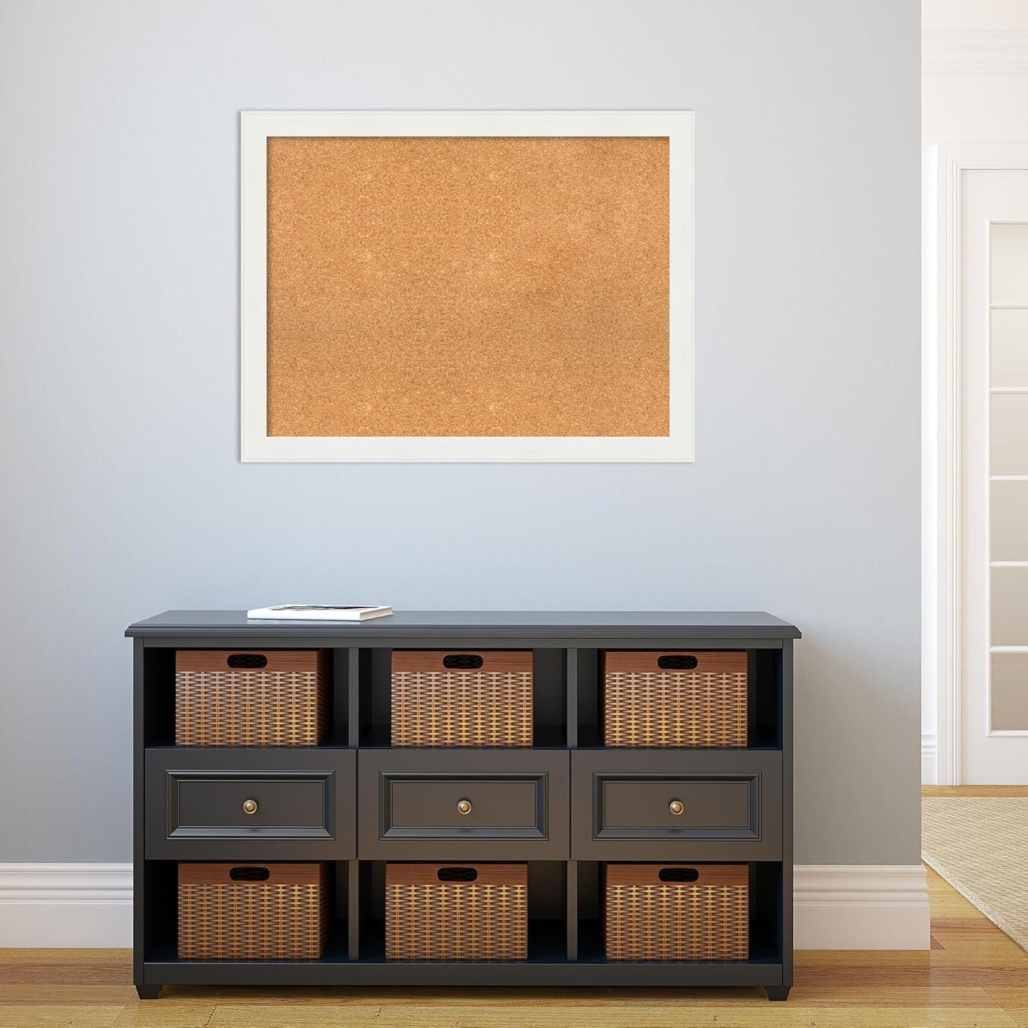 Amanti Art Natural Cork Board for Wall, 27x35 Vision Board with White Frame, Large Corkboard Office Decor for Home Organization, Casual Corkboard Pinboard to Display Items for Home Organization in