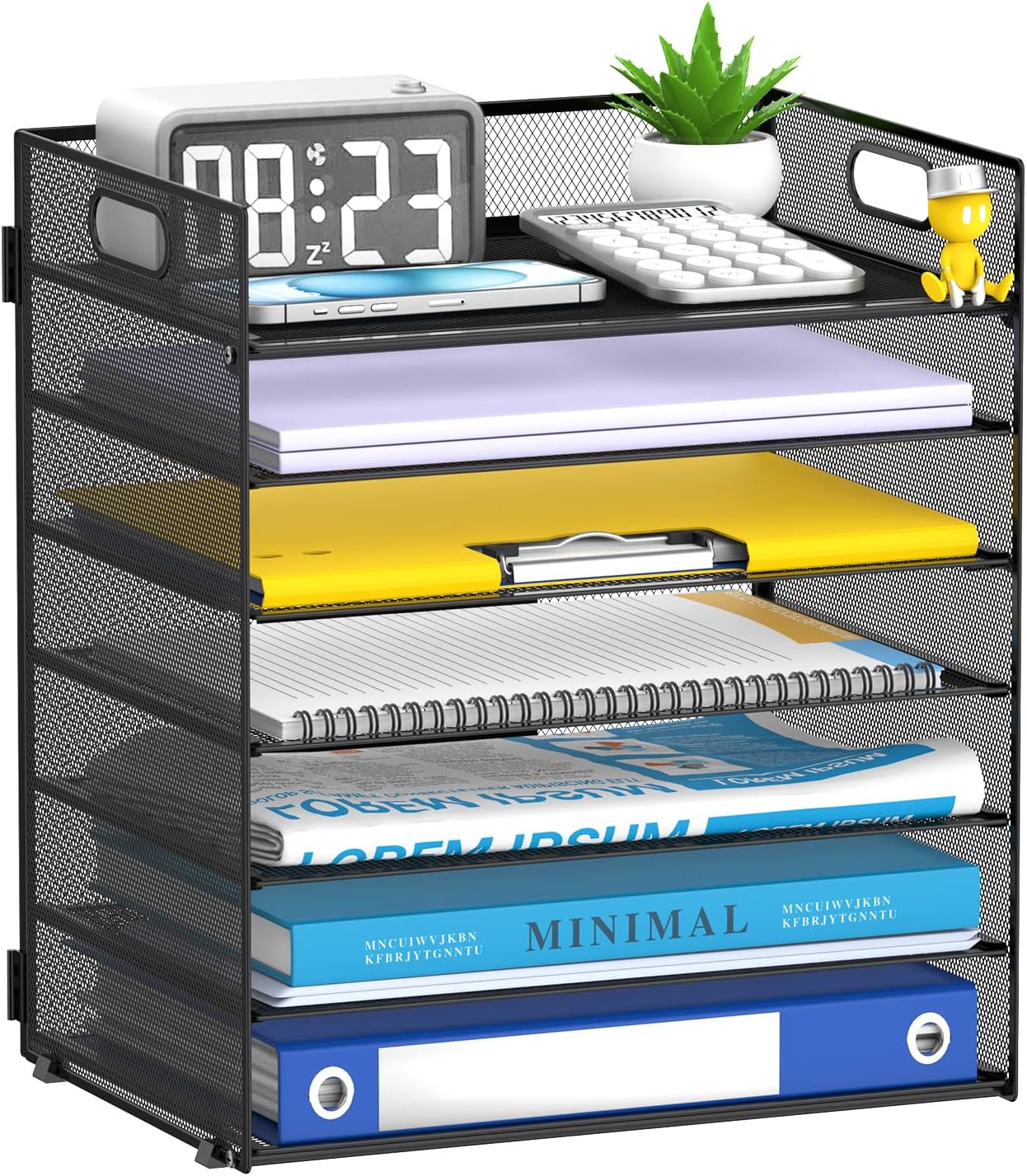 7-Tier Paper Organizer for Desk, Letter Tray with Handle Mesh Desk File Organizer, Workspace Organizers, Paper Sorter Organizer for Office Home School (Black)