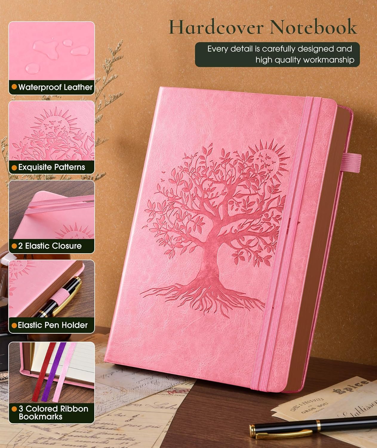 Vintage Leather Journal - 300 Page Lined Journal Notebook with Numbered Pages,A5 Notebook for Women Men,Travel Diary,Daily Journal for Writing, Note Taking, School & Work (5.8" x 8.3")