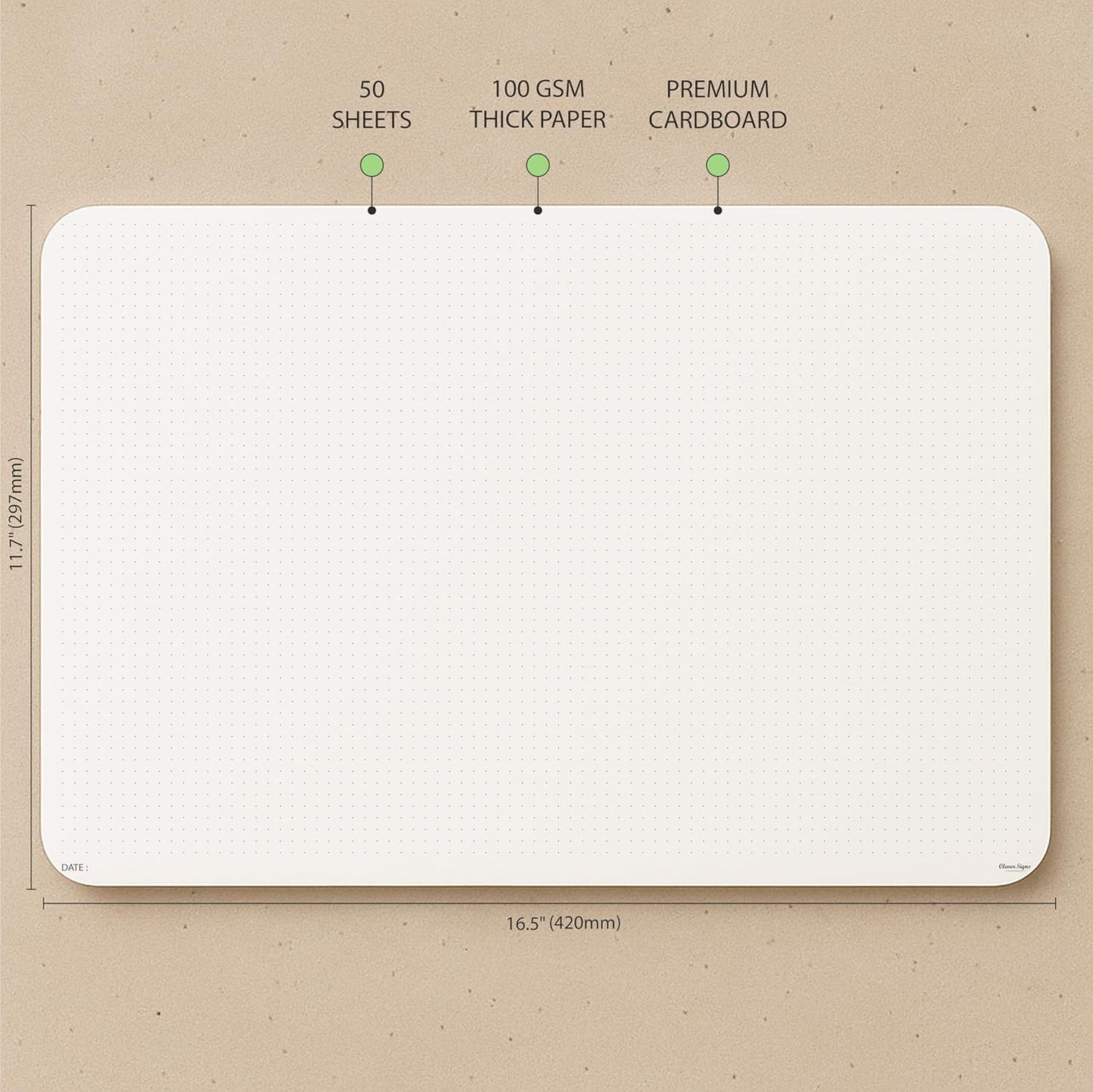 CLEVER SIGNS A3 Dot Grid Notepad (11,70" x 16,55") - XLarge Dotted Memo Desk Pads-Premium Paper with Cardboard Back Support - Ideal for Note-taking, Planning, Sketching, and Journaling