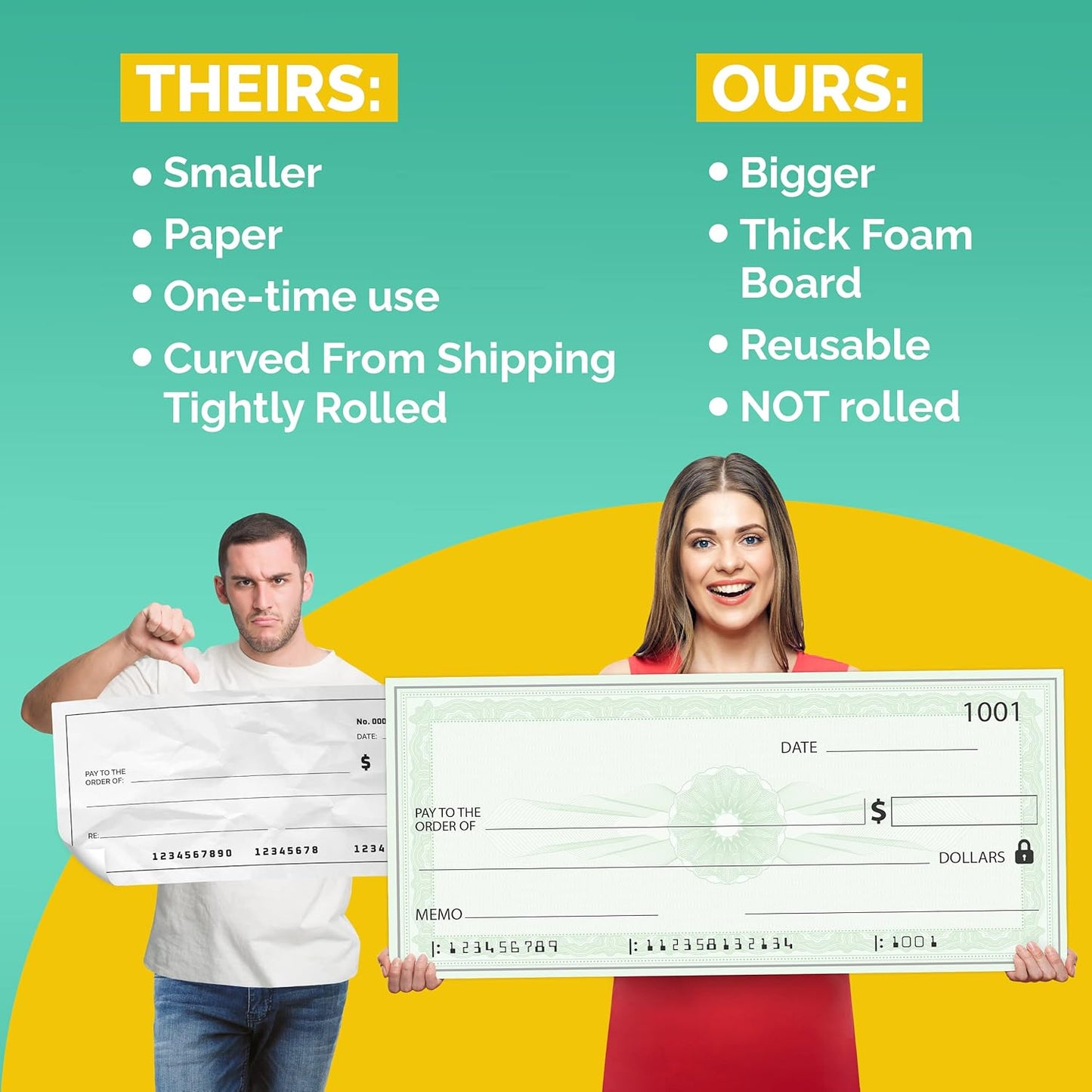 Giant Check | 36x16 Dry Erase Big Check for Presentations - Oversized Fake Check Award