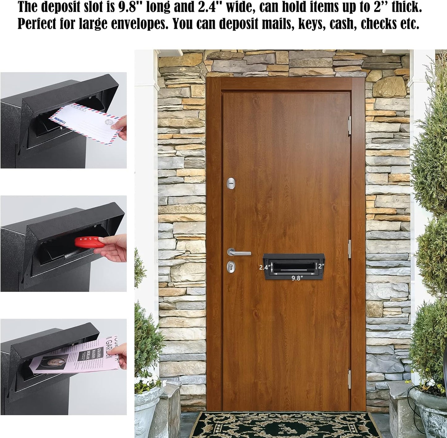 xydled Heavy Duty Mail Box with Key Lock, 15''x12''x6'', Locking Metal Mailbox Door Mounted, Through The Door Safe Locking Drop Box, Black