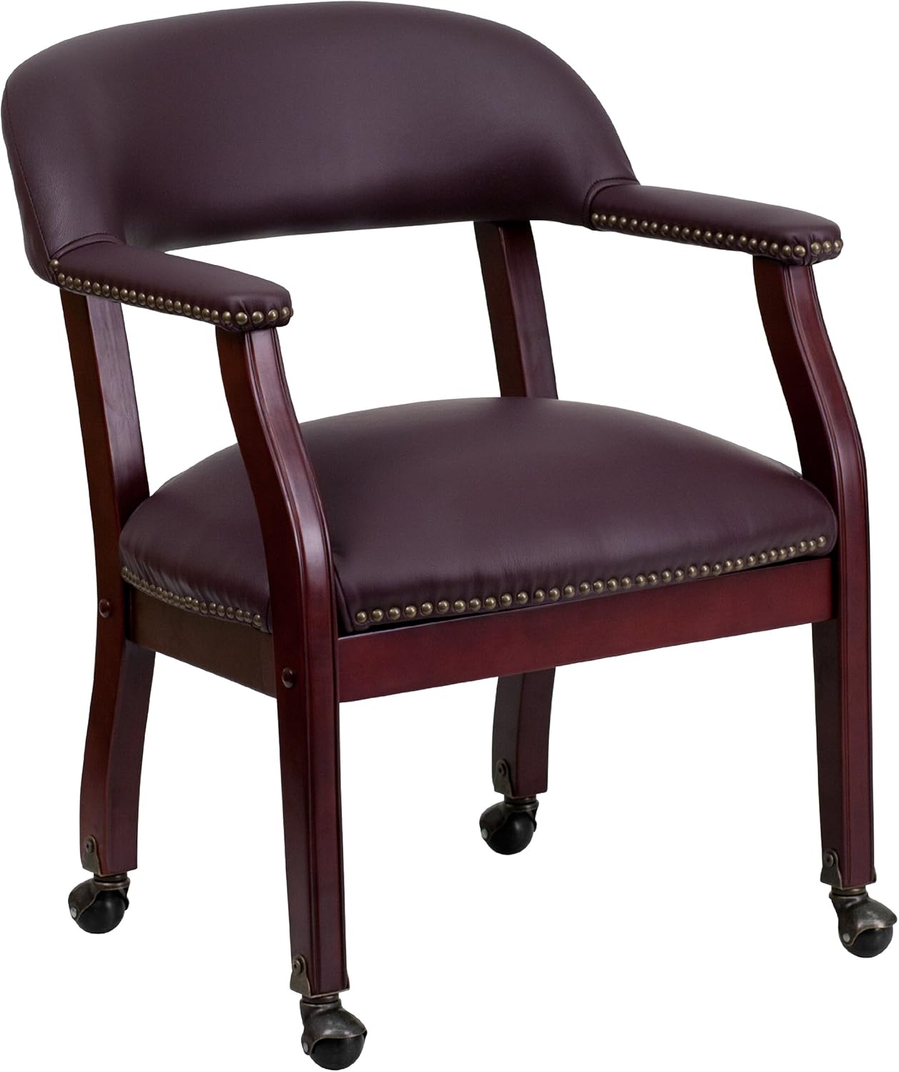 EMMA + OLIVER Burgundy LeatherSoft Conference Chair with Casters