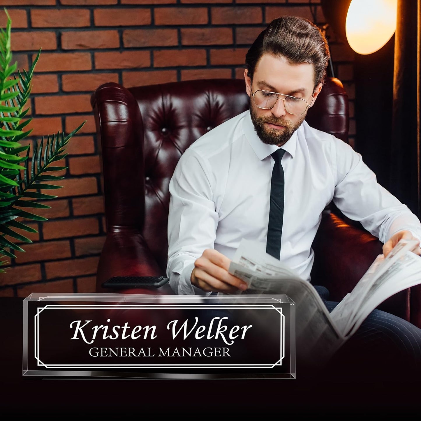 Gowellly Desk Name Plate Personalized - Custom Acrylic Name Plate for Desk - Enterprise Custom Logo/Text nameplates - Employee Appreciation Gifts (engrave-3)