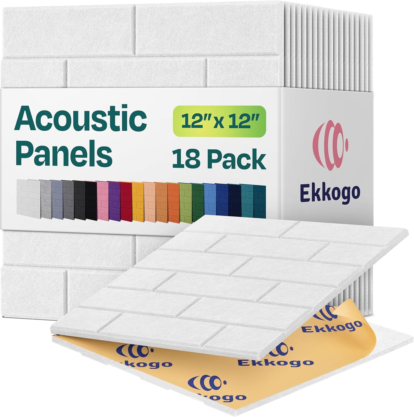 Acoustic Panels 18-Pack - Soundproof Wall Panels 12"X12"X0.4" Brick Style - Premium Sound Dampening - Easy Self-Adhesive Installation - White