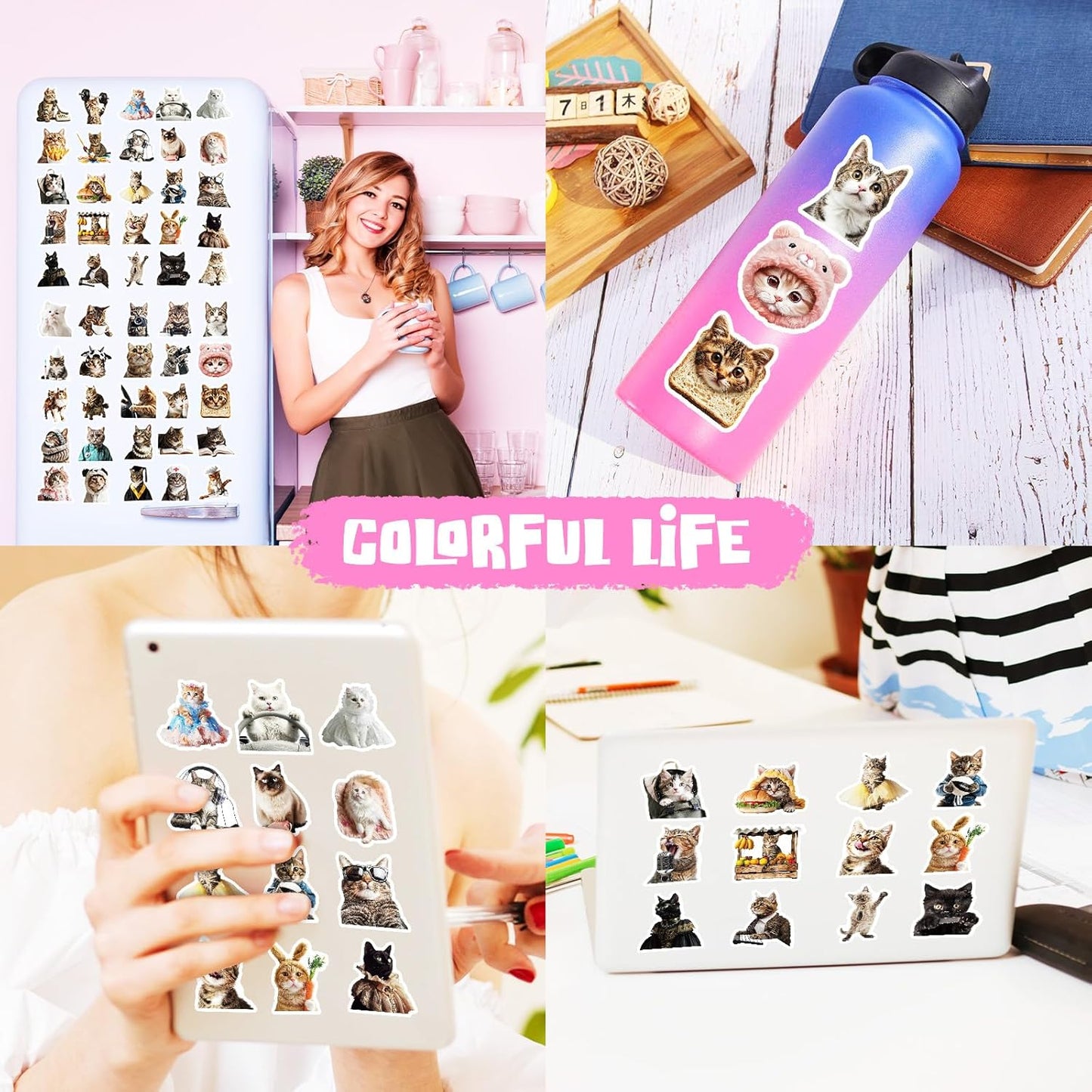 100 PCS Cute Cat Stickers for Kids, Funny Kitten Stickers for Journaling Laptop Scrapbook Water Bottles Guitar Skateboard, Decals for Teens Adults Kids Gift (Cat)