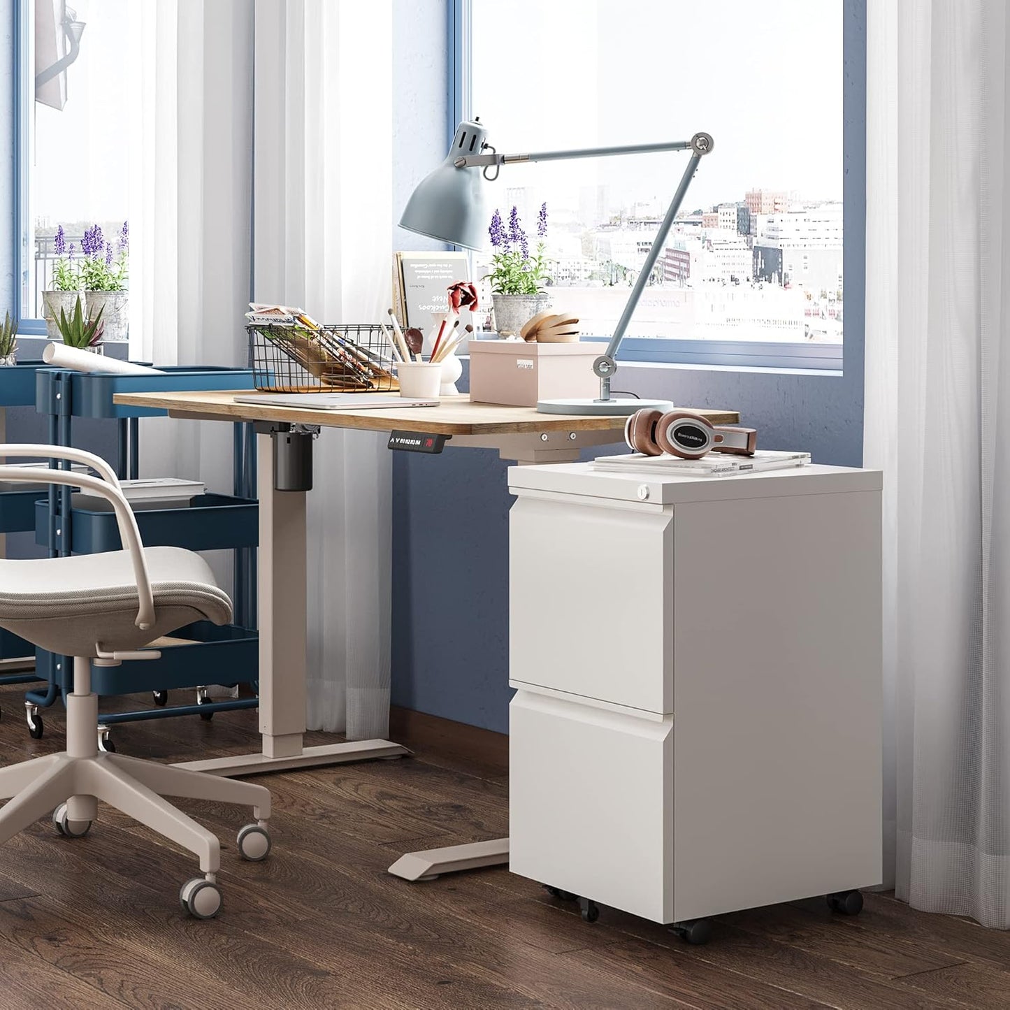 DEVAISE 2 Drawer Mobile File Cabinet with Lock, Commercial Vertical Filing Cabinet for Home Office, White