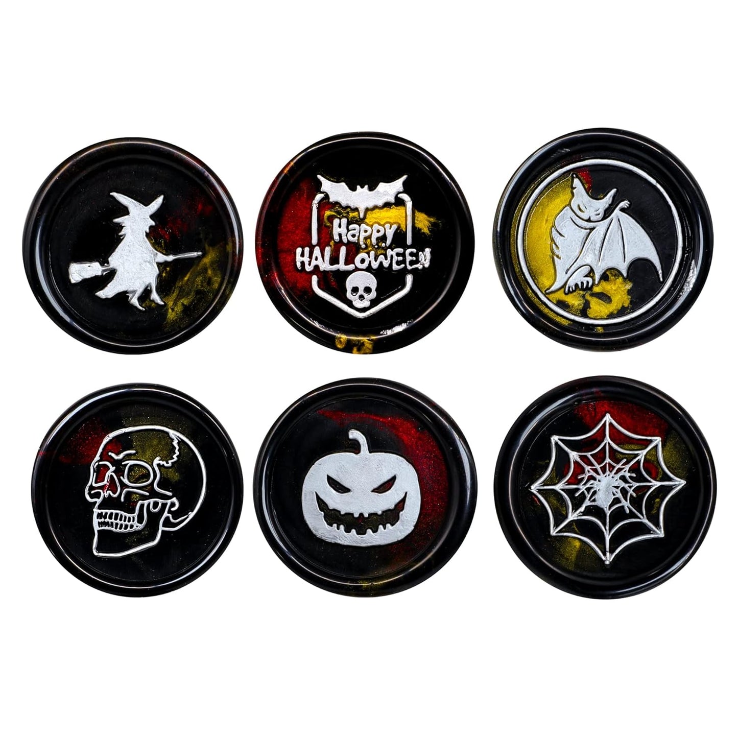 SWANGSA Halloween Wax Seal Stamp Set, Vintage 6 Pieces Sealing Wax Stamp Heads and 1 Wooden Handle for Halloween Party Invitations, Letters, Envelopes, Christmas (Halloween Set)