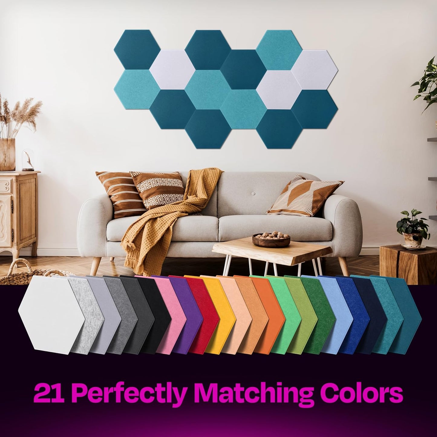 Acoustic Panels 12-Pack Soundproof Wall Panels 12"X10.4"X0.4" Sound Panels High Density Sound Dampening Panels - [Ocean Turquoise Hexagon]