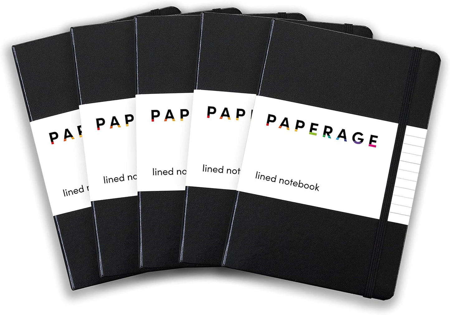 PAPERAGE Lined Journal Notebook, 5 Pack, (Black), 160 Pages, Medium 5.6 in x 8 in - 100 GSM Thick Paper – Hardcover Journaling Notebook for Work, School & Note Taking