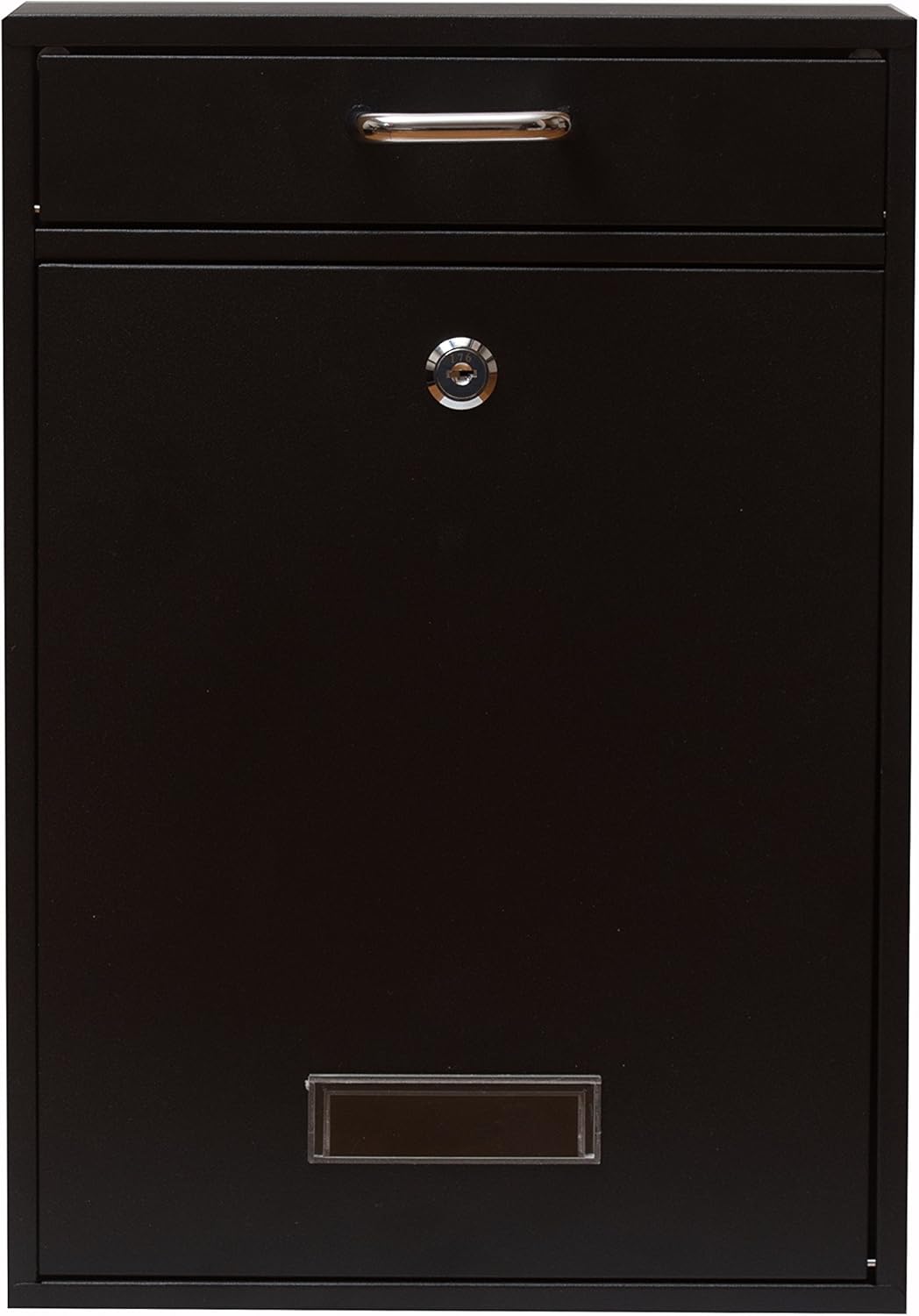 Wall Mounted Locking Vertical Dropbox Mailbox - Safe and Secure (Large) | Made with Galvanized Steel (Black)