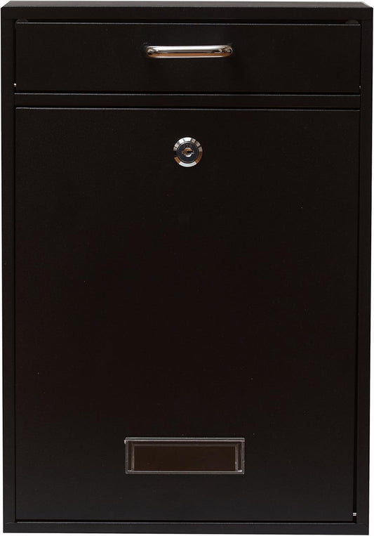 Wall Mounted Locking Vertical Dropbox Mailbox - Safe and Secure (Large) | Made with Galvanized Steel (Black)