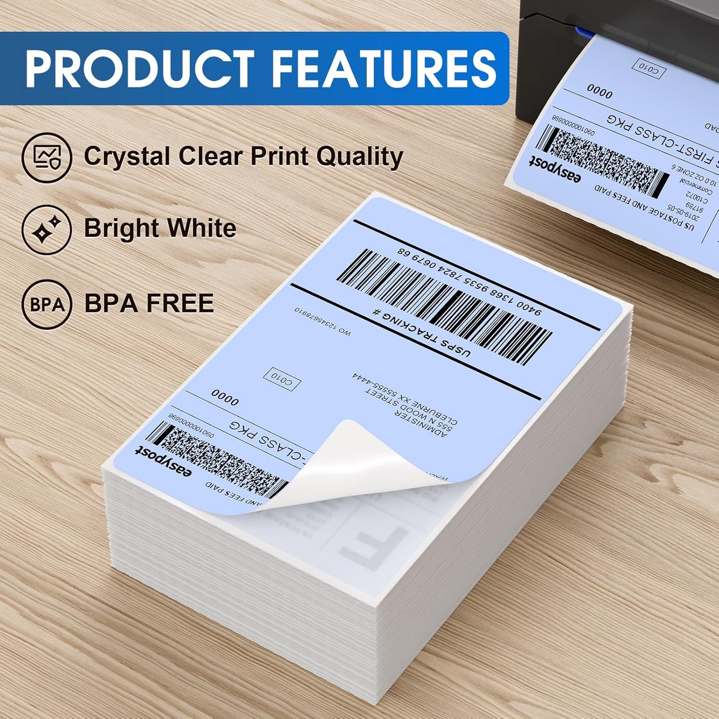 MaxGear 4" x 6" Direct Thermal Labels, 500 Fanfold Shipping Package Labels, Perforated White, Commercial Grade, Permanent Adhesive, Compatible with Most Thermal Printers, Blue