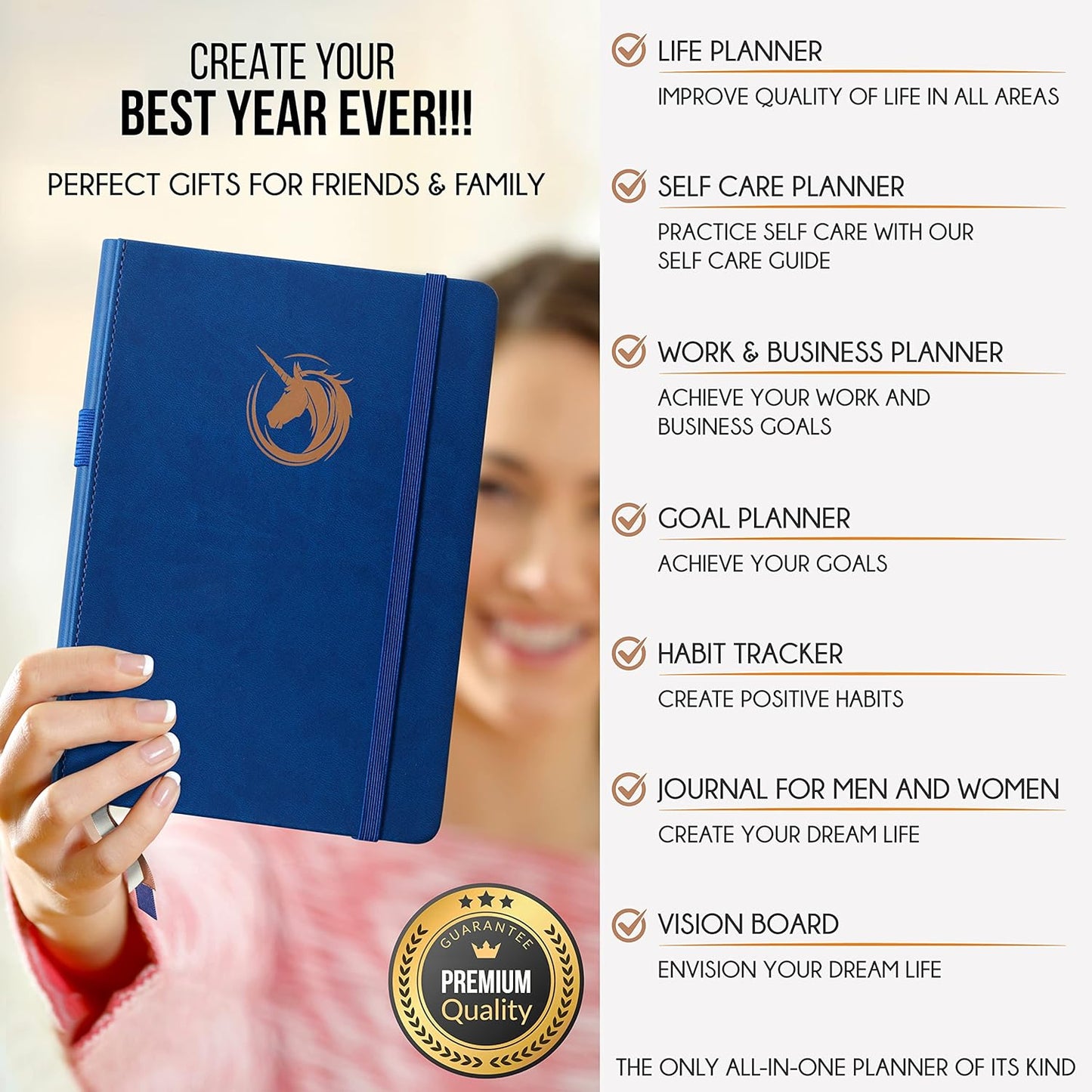 Hourly Planner - Undated Daily, Weekly & Monthly Planner with Budget Section | A 12 Month Journey to Increase Productivity & Happiness | Life Organizer & Gratitude Journal - Vertical Format