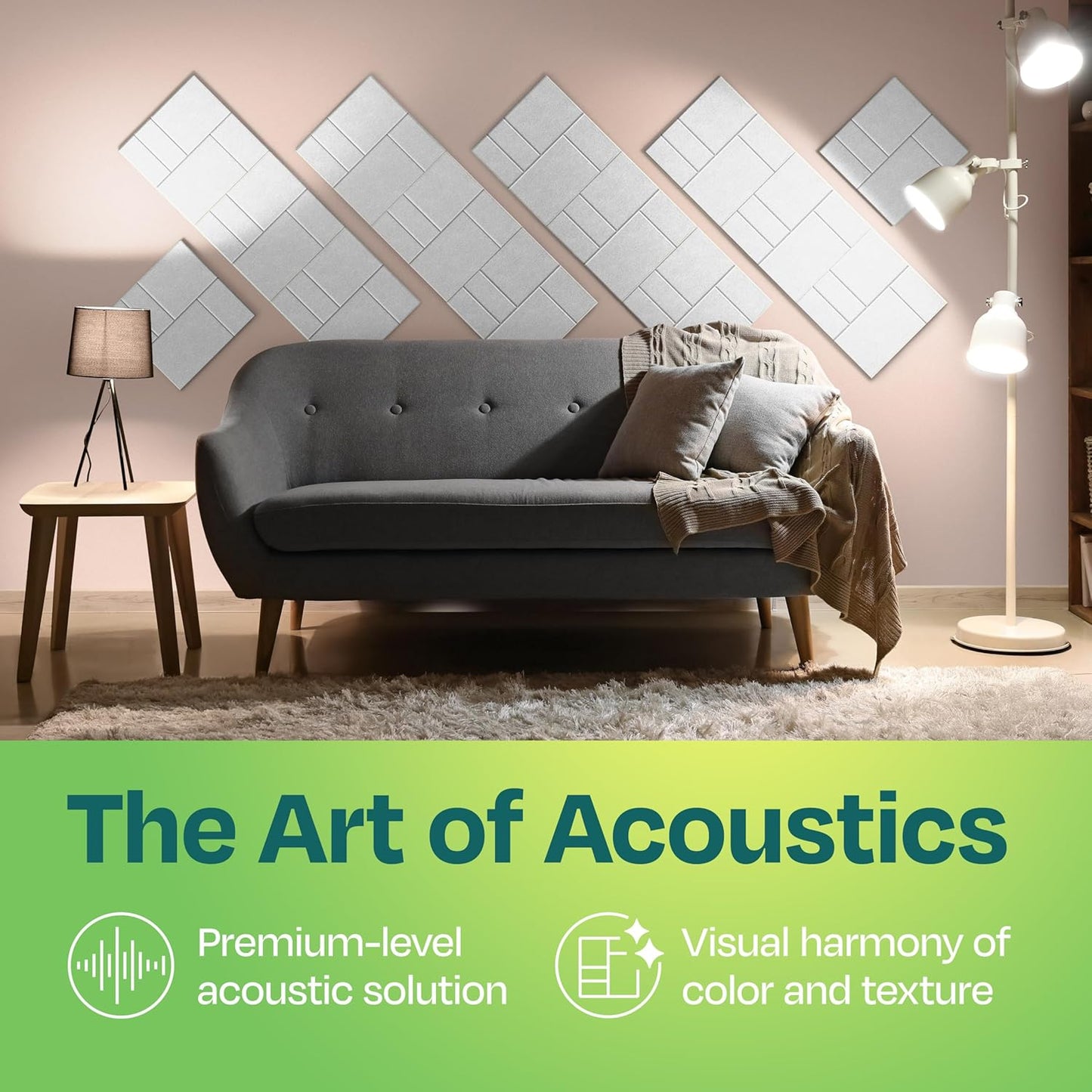 Acoustic Panels 12-Pack Soundproof Wall Panels 12"x12"x0.4" Decorative Sound Dampening for your Home, Office, Studio, Bedroom & More with Unique GridFrame Carving [White]