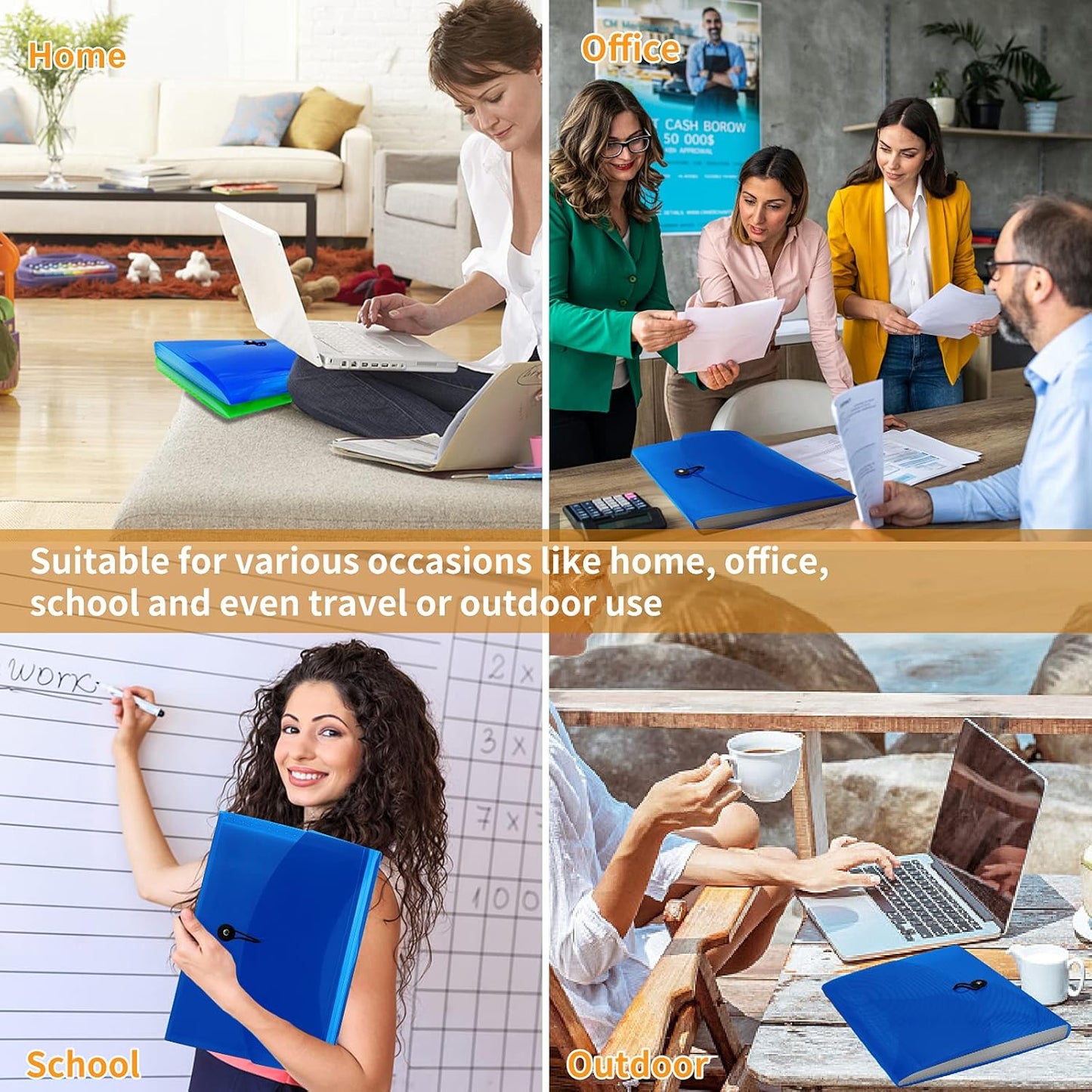 5 Pack 7 Pocket Expanding File Folder with Colored Tabs, A4 Letter Size Accordian File Paper Document Folder Organizer Bill/Paper/Document/Receipt Folders for Office Home Paperwork, Color