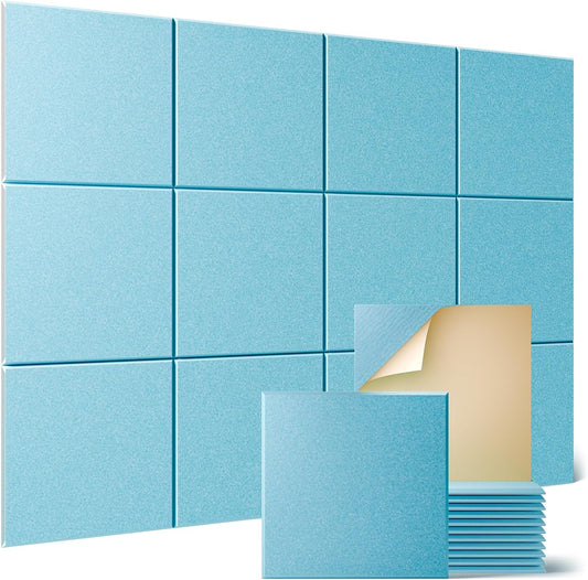 Sonicism 12 Pack Acoustic Wall Panels with Self-Adhesive, 12" X 12" X 0.4" Sound Proof Foam Panels, Decorative Soundproof Wall Panels, Sound Proof Absorbing Tiles for Home & Offices, Light Blue