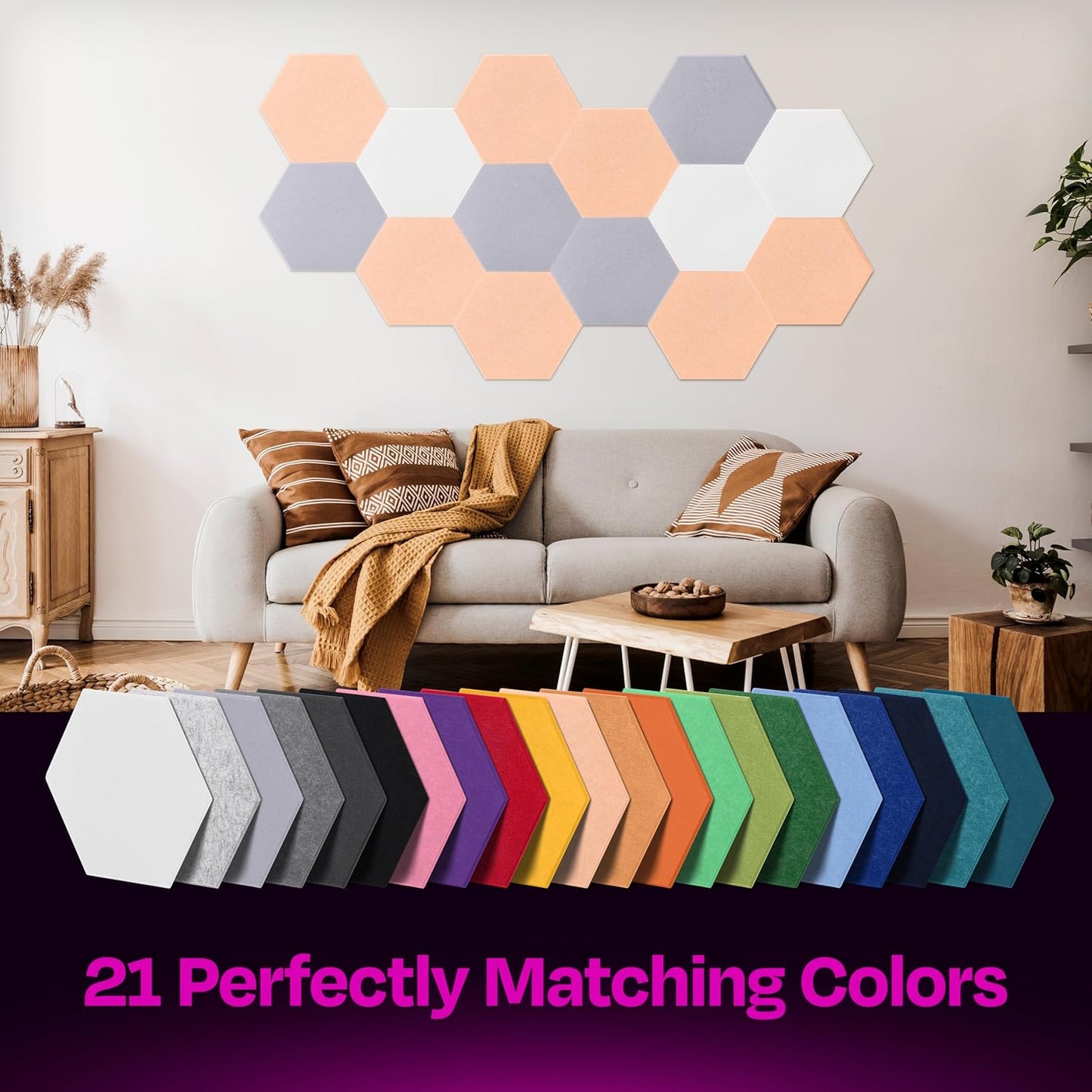 Acoustic Panels 12-Pack Soundproof Wall Panels 14"X12.1"X0.4" Sound Panels High Density Sound Dampening Panels - [Peach Beige Hexagon]