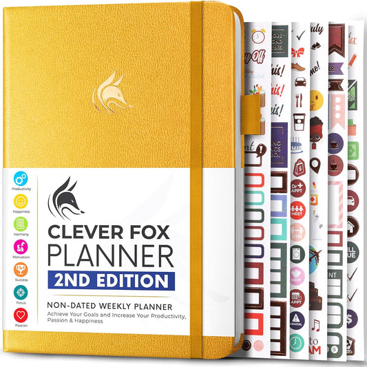 Clever Fox Planner 2nd Edition – Colorful Weekly & Monthly Goal Planner, Time Management & Productivity Organizer, Undated, A5 (Amber Yellow)