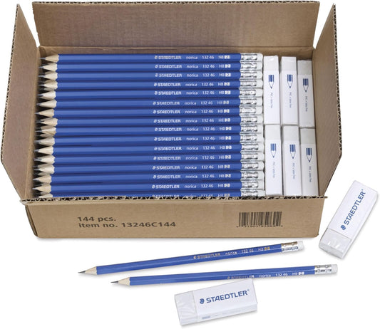 STAEDTLER Norica #2 HB Pencils Class Pack with Erasers, 144-Count School Supplies Set, Break-Resistant Lead, Pre-sharpened bulk back with PVC-Free Erasers