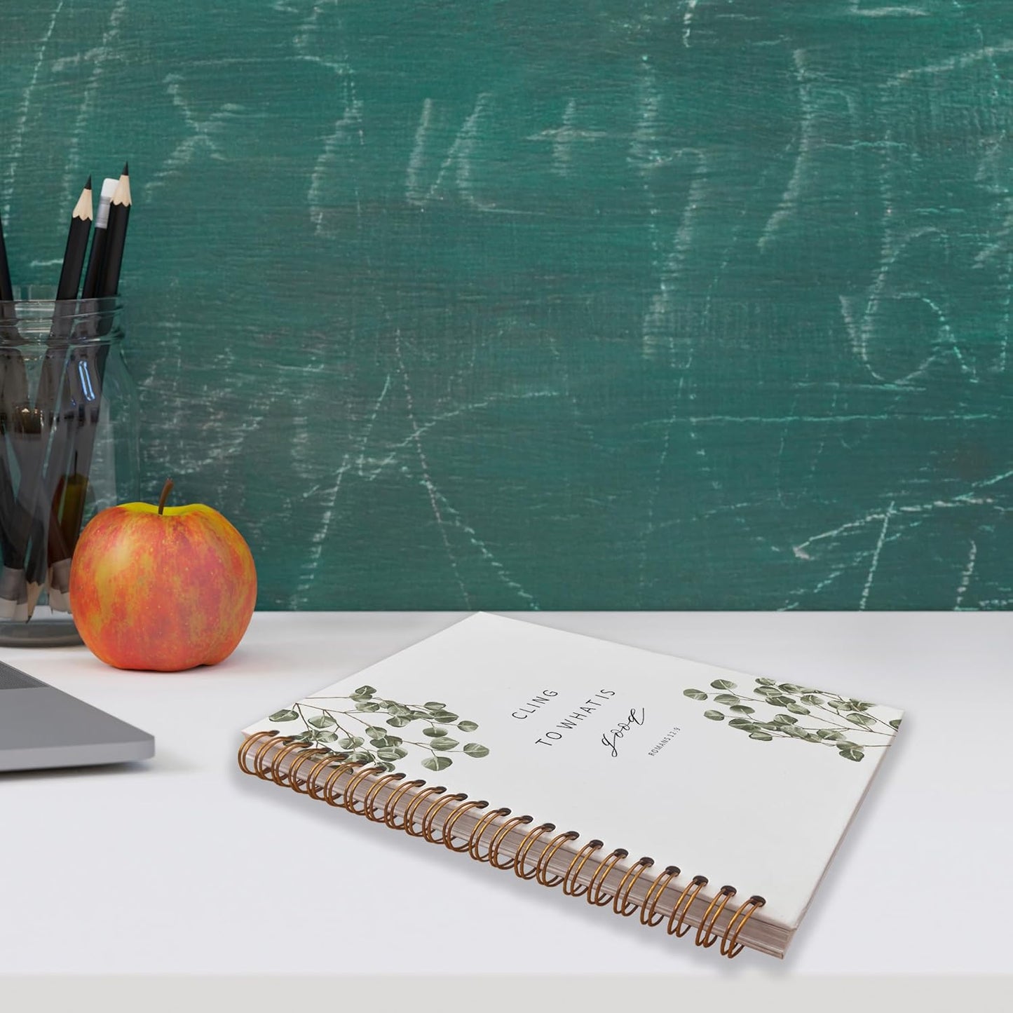 VNWEK Bible Scripture Romans 12:9 Cling to What is Good Motivational Eucalyptus Leaf Spiral Notebook Journal 5.5 x 8.3 inches,Christian Lined Hardcover Spiral Notebook,Christian Gifts