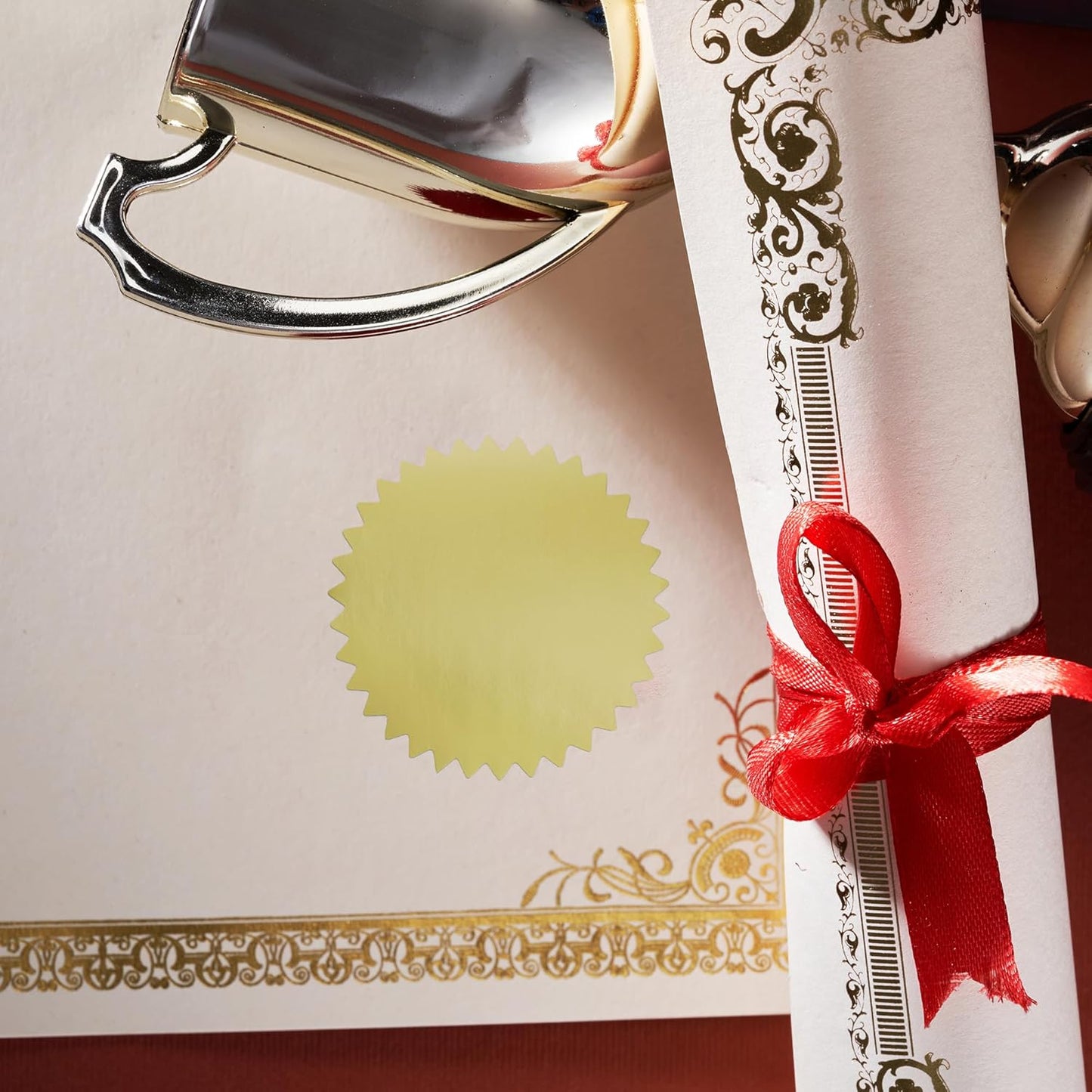 Hybsk 300pcs Notary Seals 2 inch Embossing Stickers Gold Metallic Certificate Sealing Labels with Serrated Edge for Awards Legal (Gold)