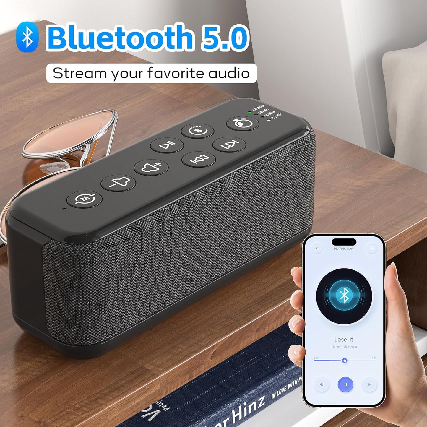 Rechargeable White Noise Machine with 3000mAh Battery - Bluetooth Sleep Sound Machines with Lullabies & Fan Sounds, Auto-Off Timer, Perfect for Office Privacy, Noise Canceling & Sleep Improvement