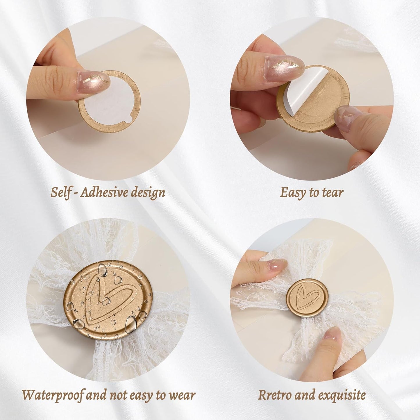 25 Pcs Handmade Wax Seal Stickers, Wedding Invitation Envelope Seal Stickers, Perfect for Invitation, Christmas, Gift Wrapping(Heart Style, Light Gold Wax)