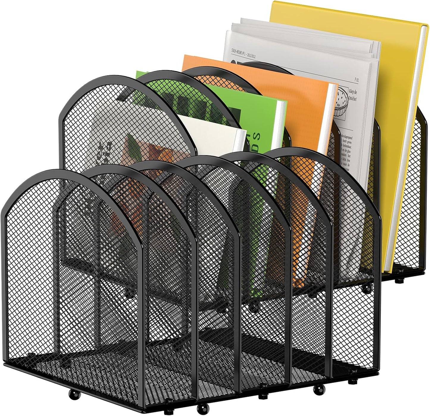 Desk File Organizer 5 Sections Desktop Organizer File Mail Sorter Office Organization File Folder Holder for Office School & Classroom (Black, 5 Section - 2Pack)