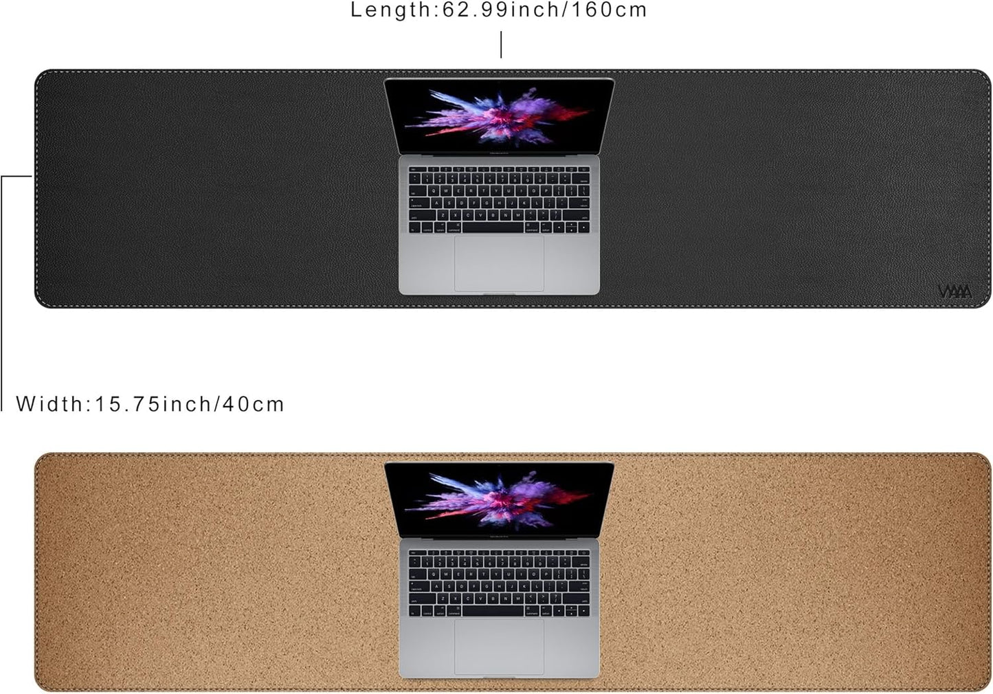 Vyaaa 63"x15.7" PU Leather & Cork Large Desk Mat (Black) - XXL Extended Mouse pad, Reversible Desk Protector, Non-Slip Computer Desk pad for Office, Gaming, Home