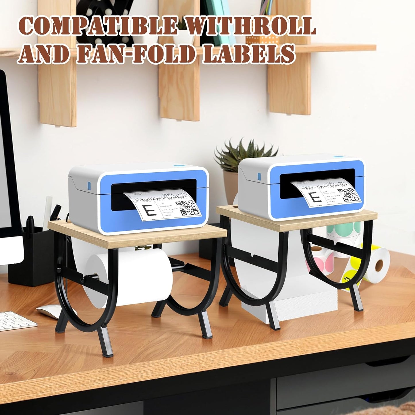 Label Holder for Rolls and Fan-Fold Labels, Thermal Label Holder, Shipping Label Roll Holder for Desktop Thermal Printer, Label Printer Accessory Supplies for Office, Small Business, Home -White