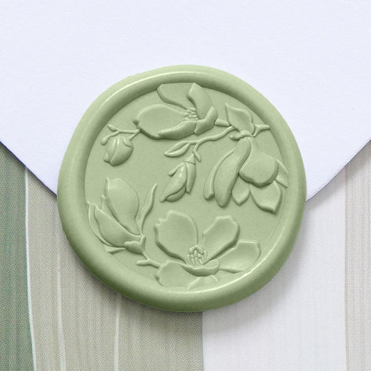 UNIQOOO Wax Seal Stickers - 3D Magnolia Wedding Invitation Envelope Botanical Seal Stickers, 50 Pcs Self- Adhesive Sage Green Stickers, Perfect for Invitation, Christmas, Gift Wrapping, Party