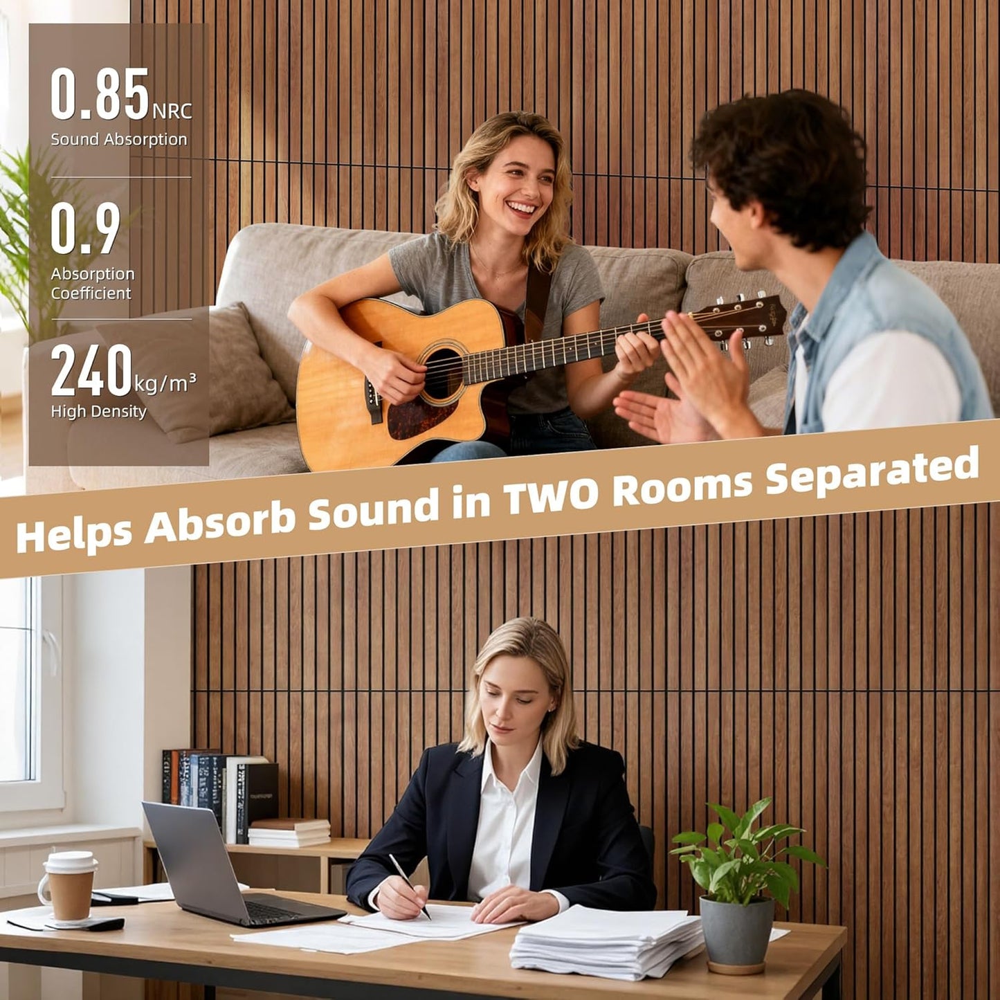 TO-TH Wood-Look Acoustic Wall Panels, 10 Pack 47.2” x 23.6” Acoustic Panels, Decorative Sound Absorbers Sound Dampening Panels for Home, Office, Basement, Cherry