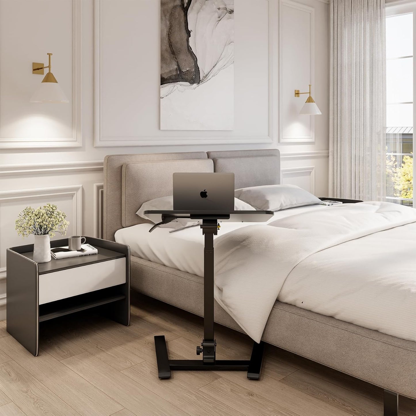 Mobile Folding Desk 25 Inch - No Assembly Sit-Stand Desk,Height Adjustable Rolling Laptop Desk, Space-Saving Portable Desk with Wheels for Home Office Craft & Study, Black